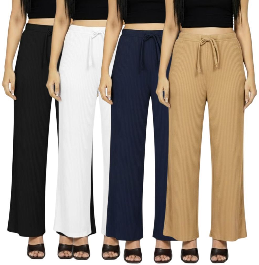 Pack of 4 Women Relaxed Multicolor Cotton Blend Trousers-image-46
