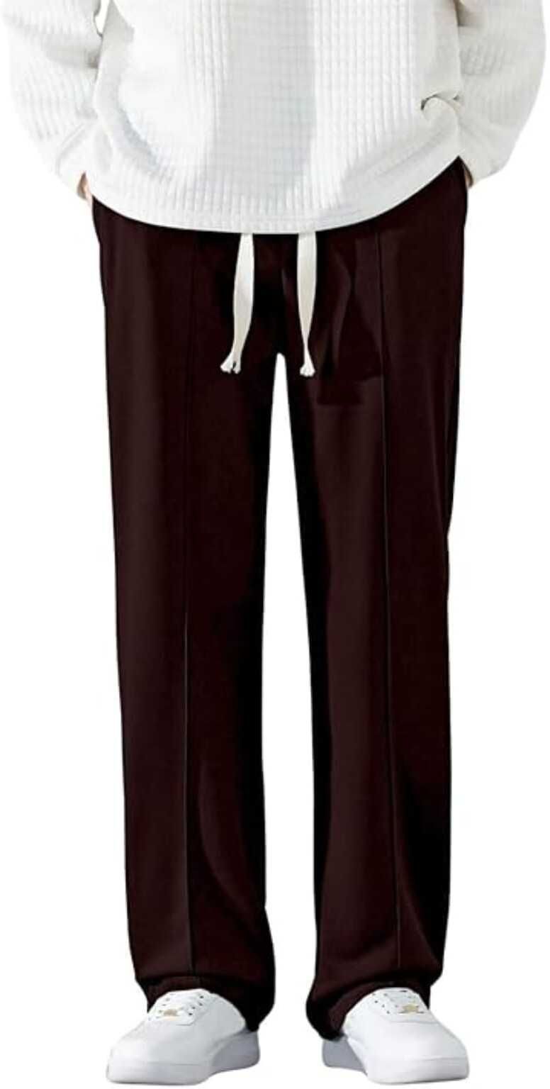Men Loose Fit Maroon Linen Blend Trousers