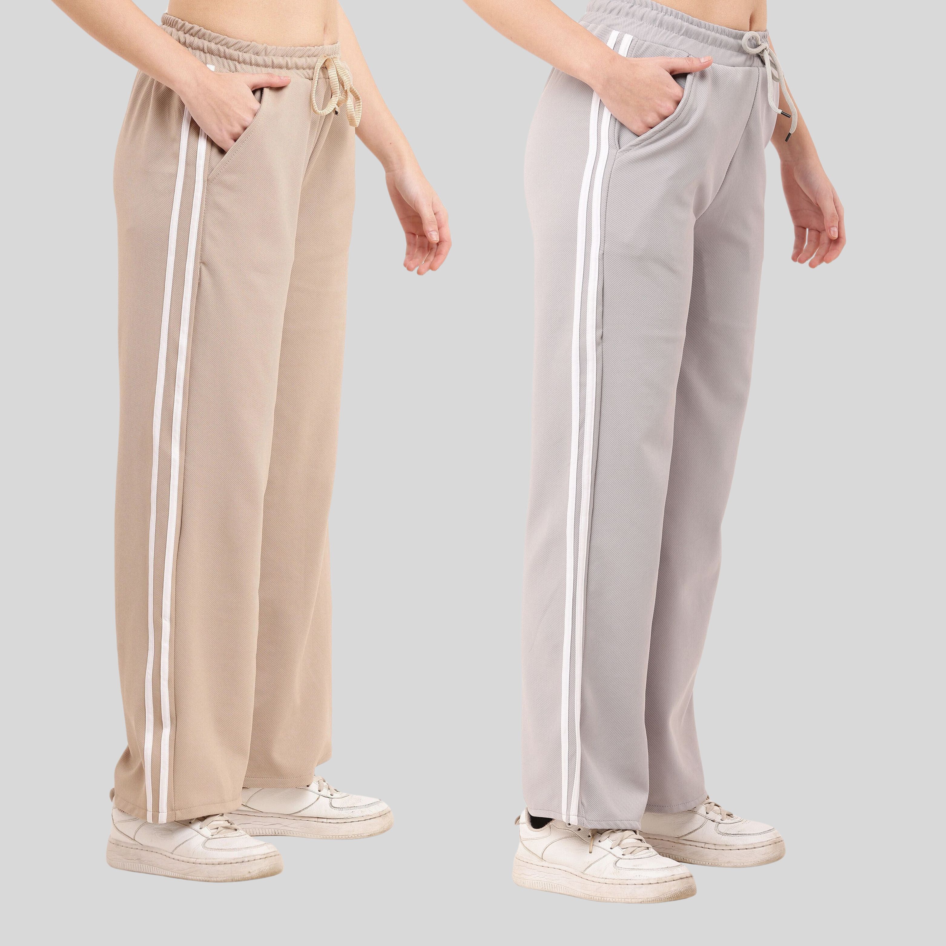 stylerags Pack of 2 Women Solid Beige, Grey Track Pants-picture-15