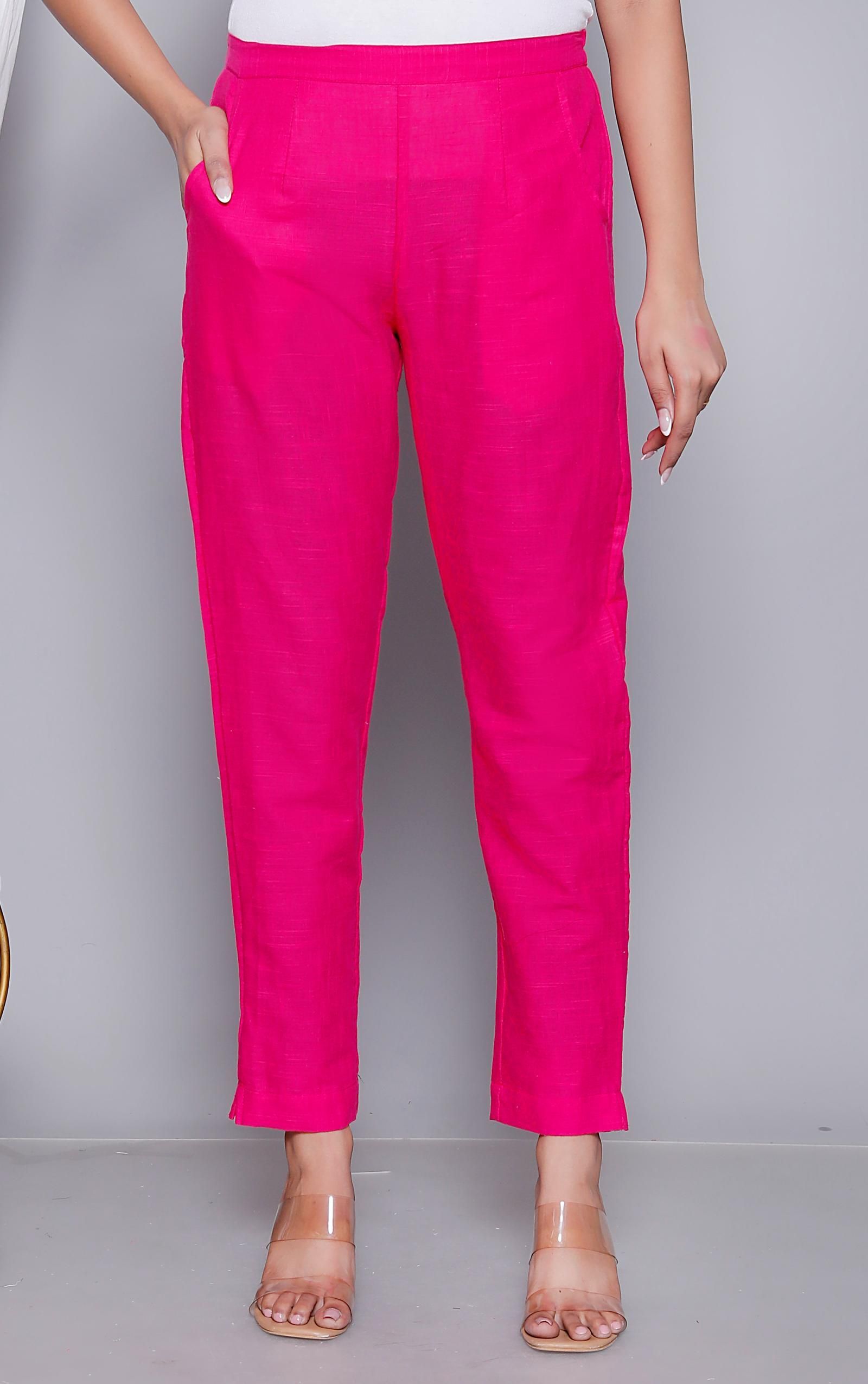 aavoni Women Straight Fit Pink Pure Cotton Trousers-picture-16