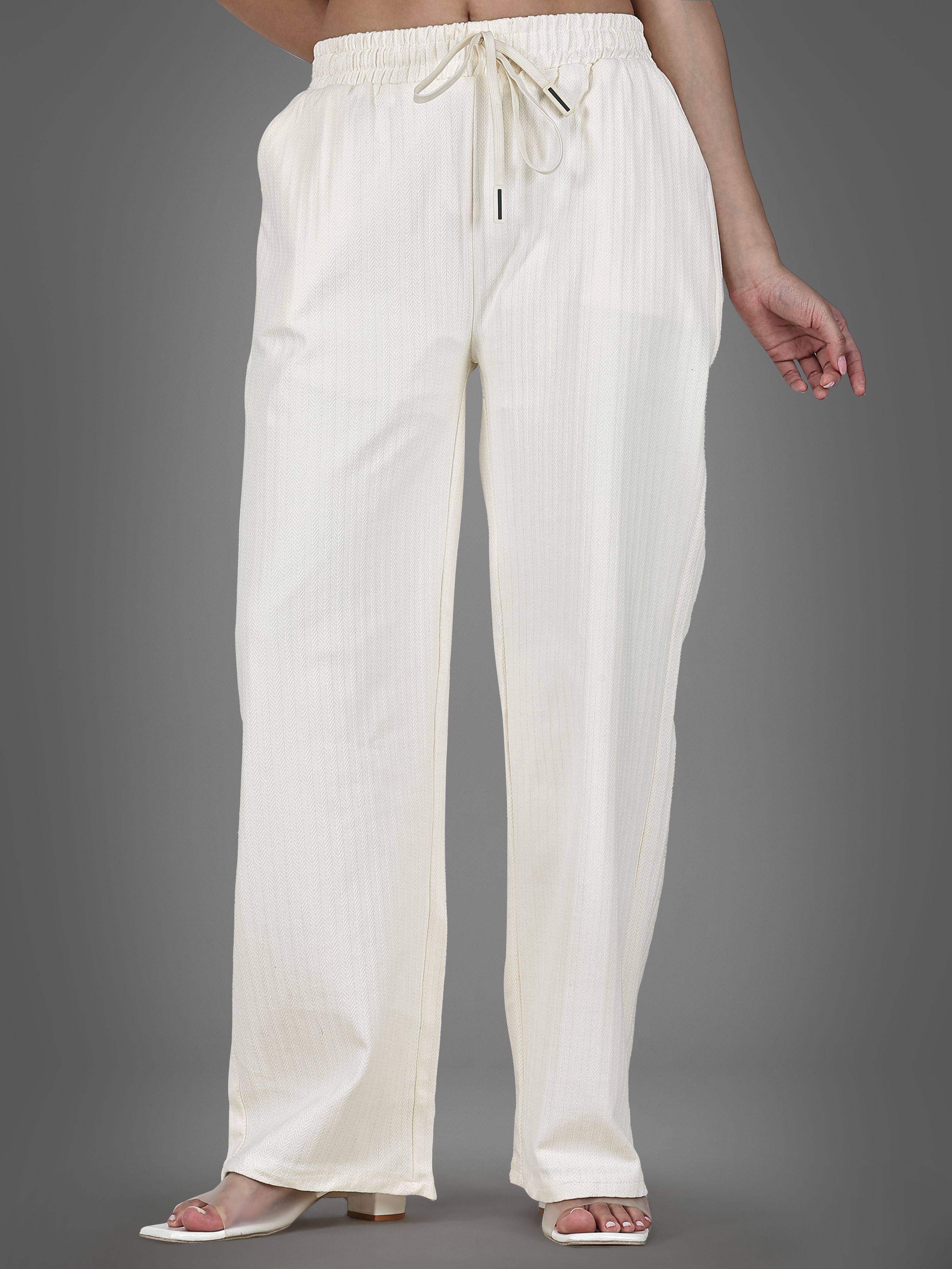 crezelle Women Loose Fit Cream Cotton Blend Trousers-picture-11