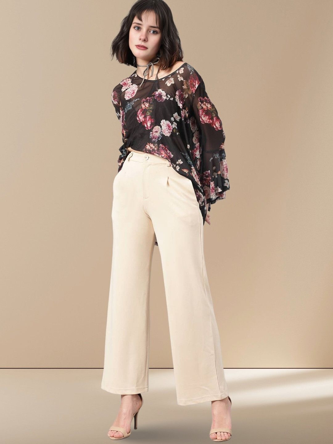 Women Regular Fit Beige Viscose Rayon Trousers-image-34