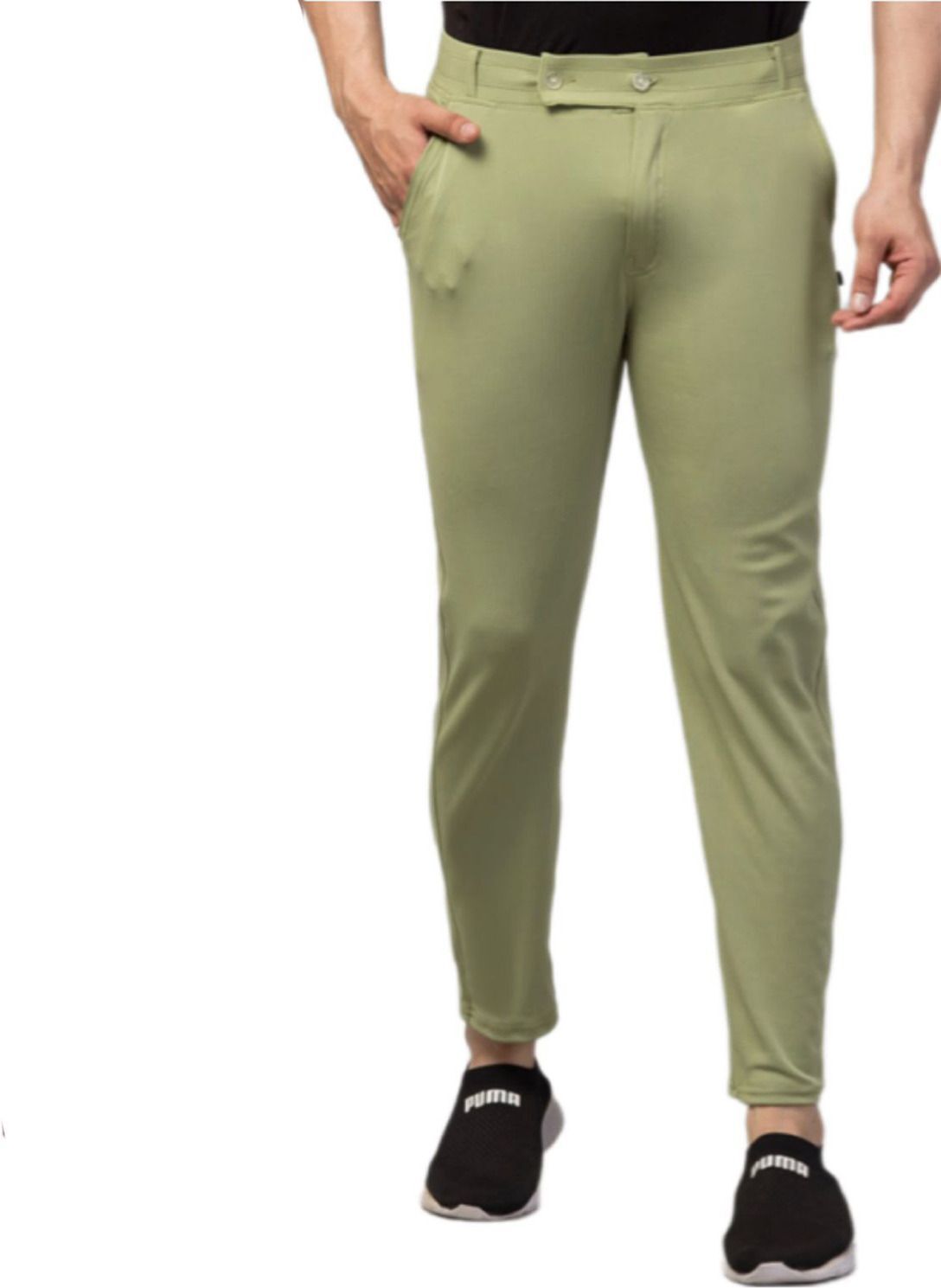 Men Slim Fit Light Green Lycra Blend Trousers-image-6