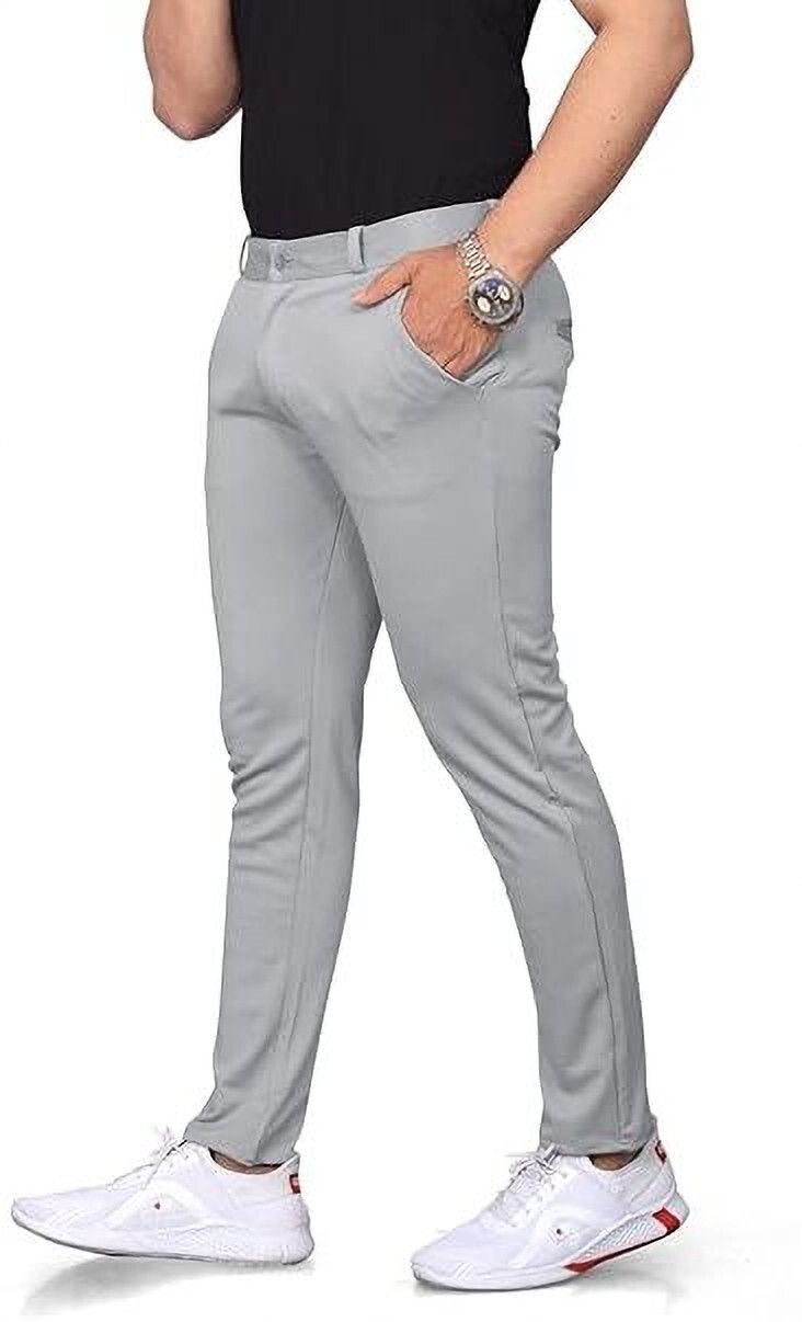 Men Slim Fit Grey Lycra Blend Trousers-image-23