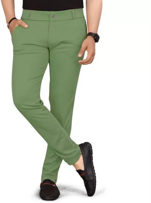 Men Slim Fit Green Lycra Blend Trousers-image-35
