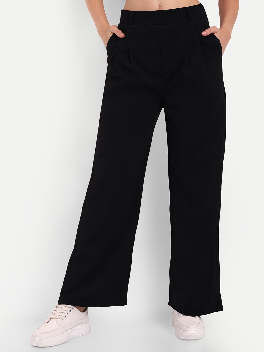 Women Loose Fit Black Lycra Blend Trousers-image-44