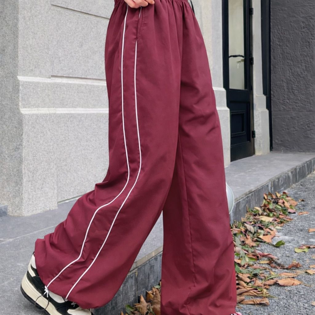 Women Striped Maroon Track Pants-image-26