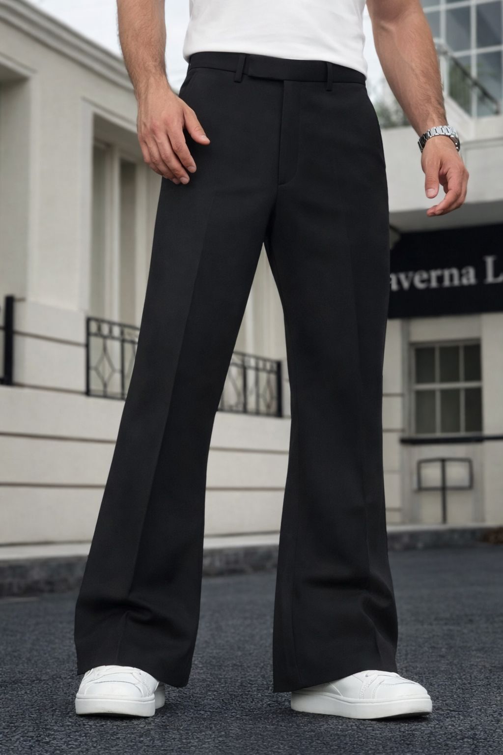 plus91 Men Flared Black Lycra Blend Trousers-picture-20
