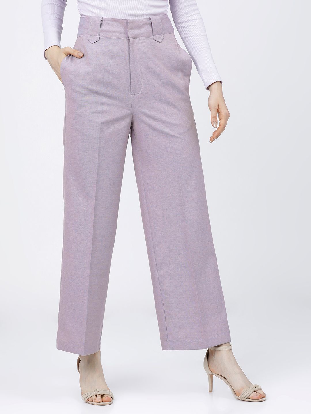 tokyo talkies Women Flared Purple Cotton Blend Trousers-picture-14