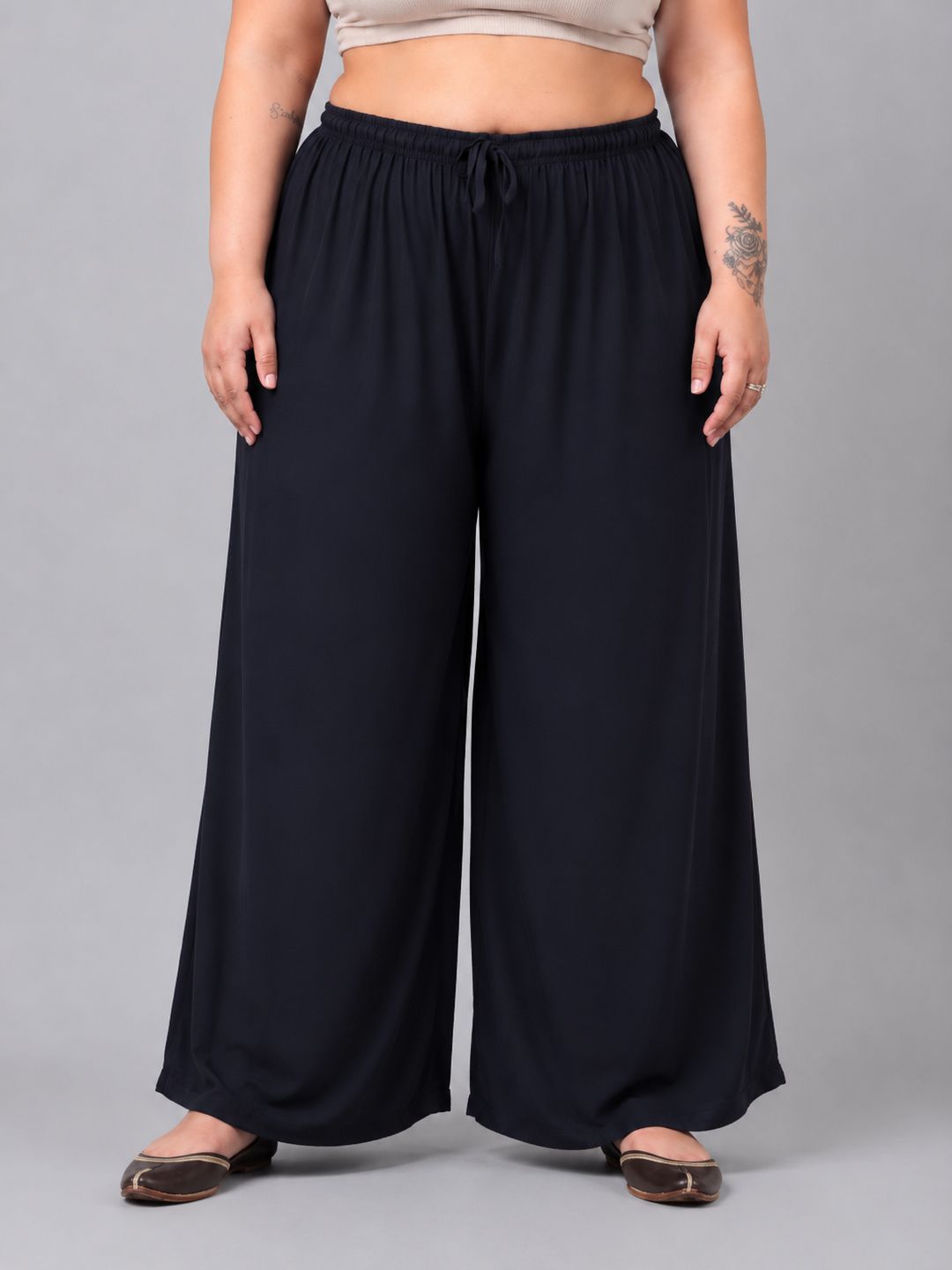 trend level Women Loose Fit Dark Blue Viscose Rayon Trousers-picture-9