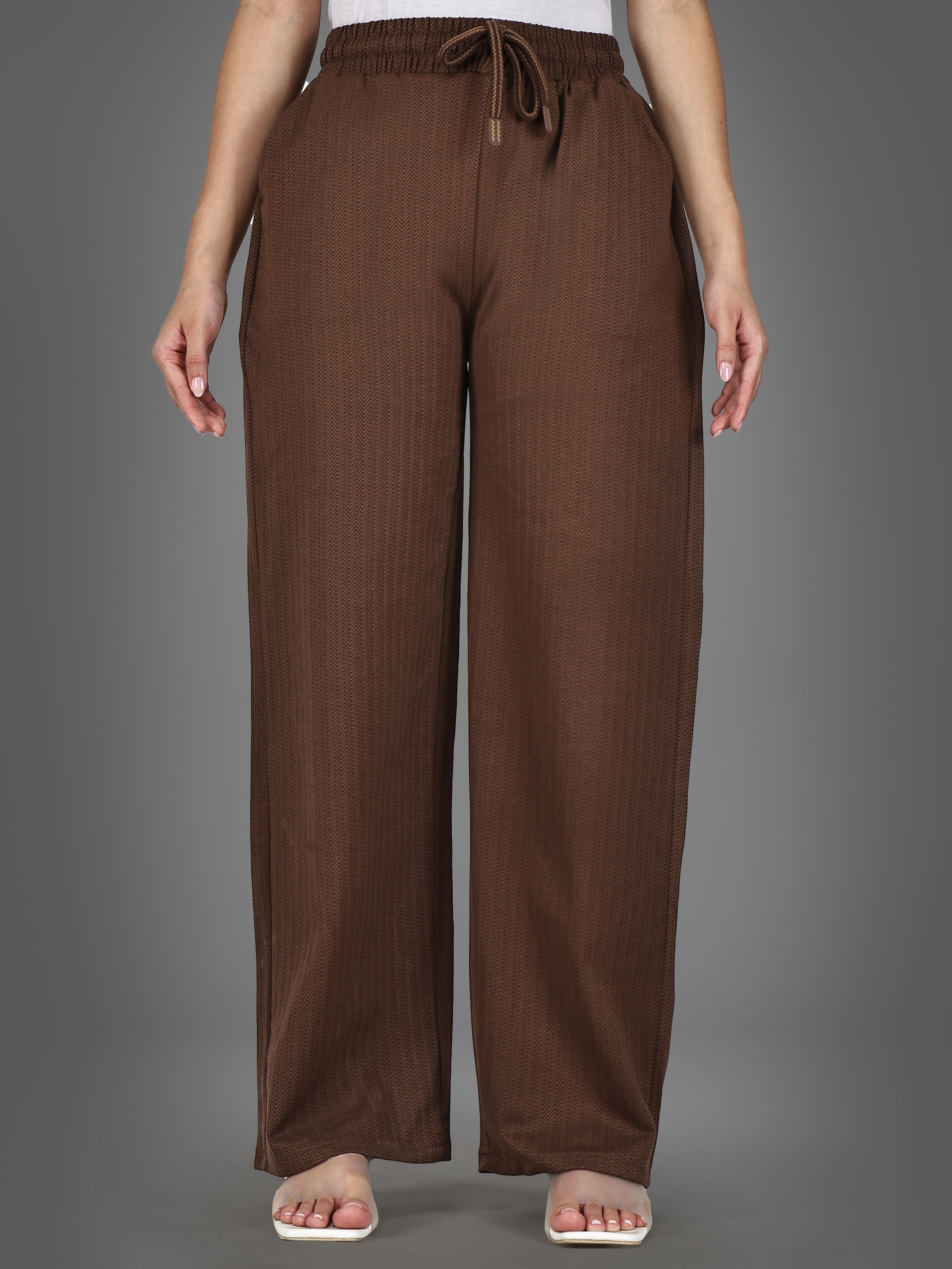 crezelle Women Loose Fit Brown Cotton Blend Trousers-picture-12