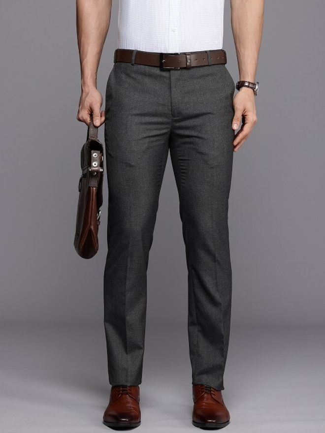 raymond Men Slim Fit Grey Polyester Trousers-picture-12