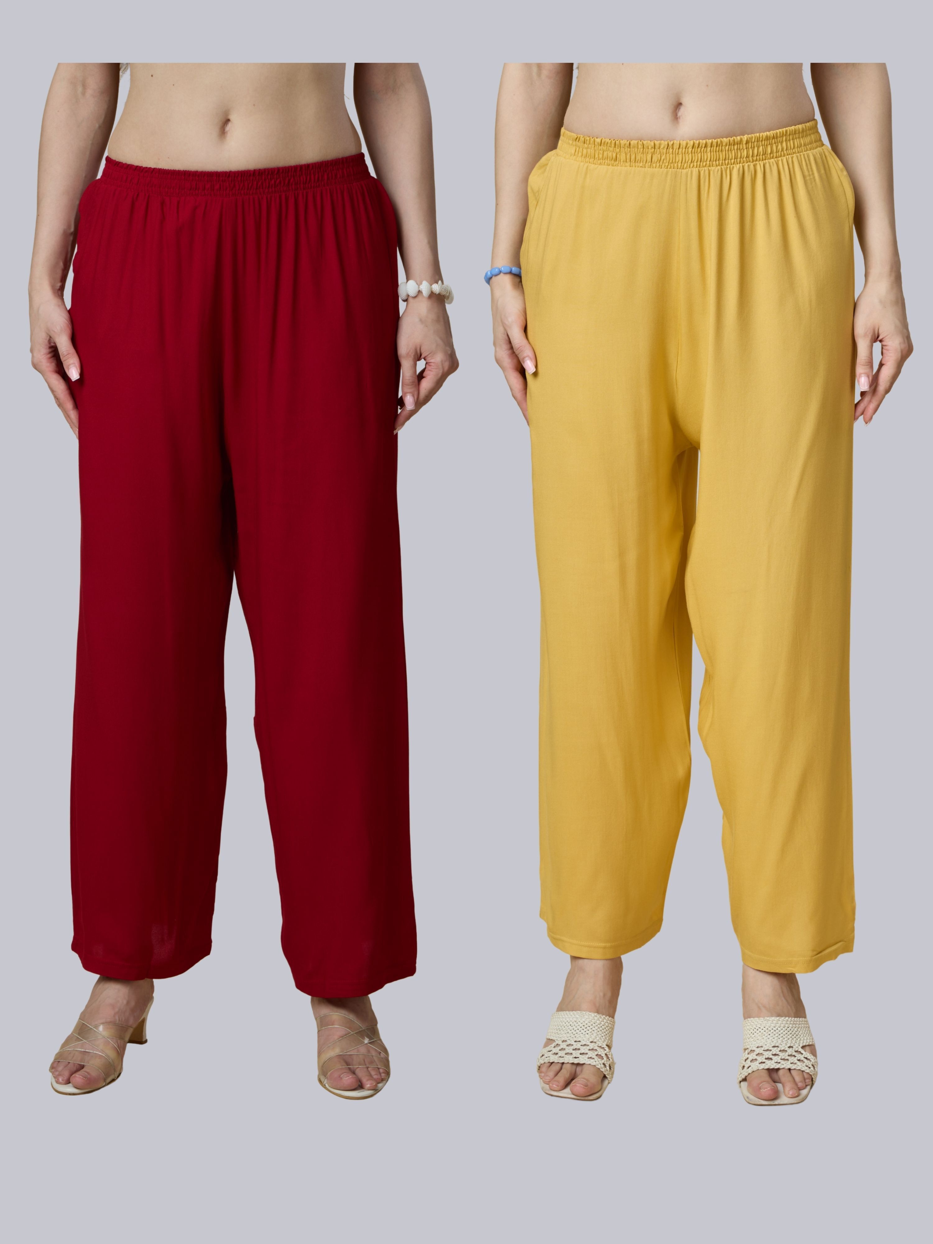 Pack of 2 Women Loose Fit Multicolor Viscose Rayon Trousers-image-13