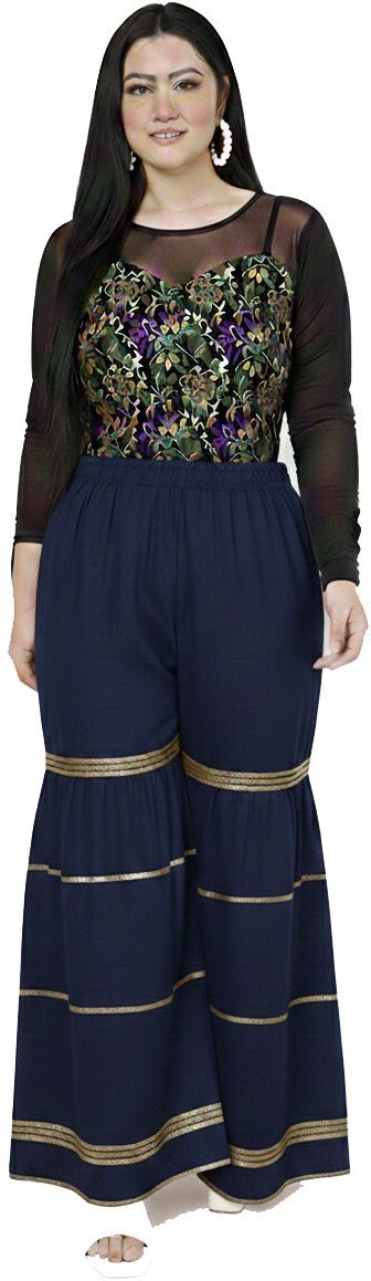 Women Regular Fit Blue Viscose Rayon Trousers