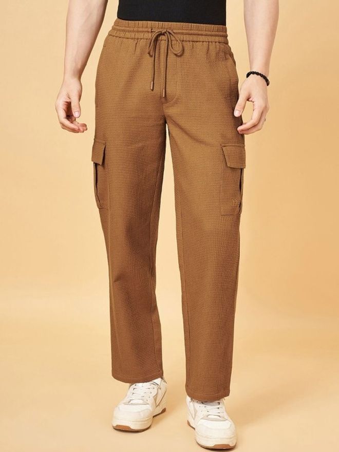 indiclub Men Self Design Brown Track Pants-picture-28