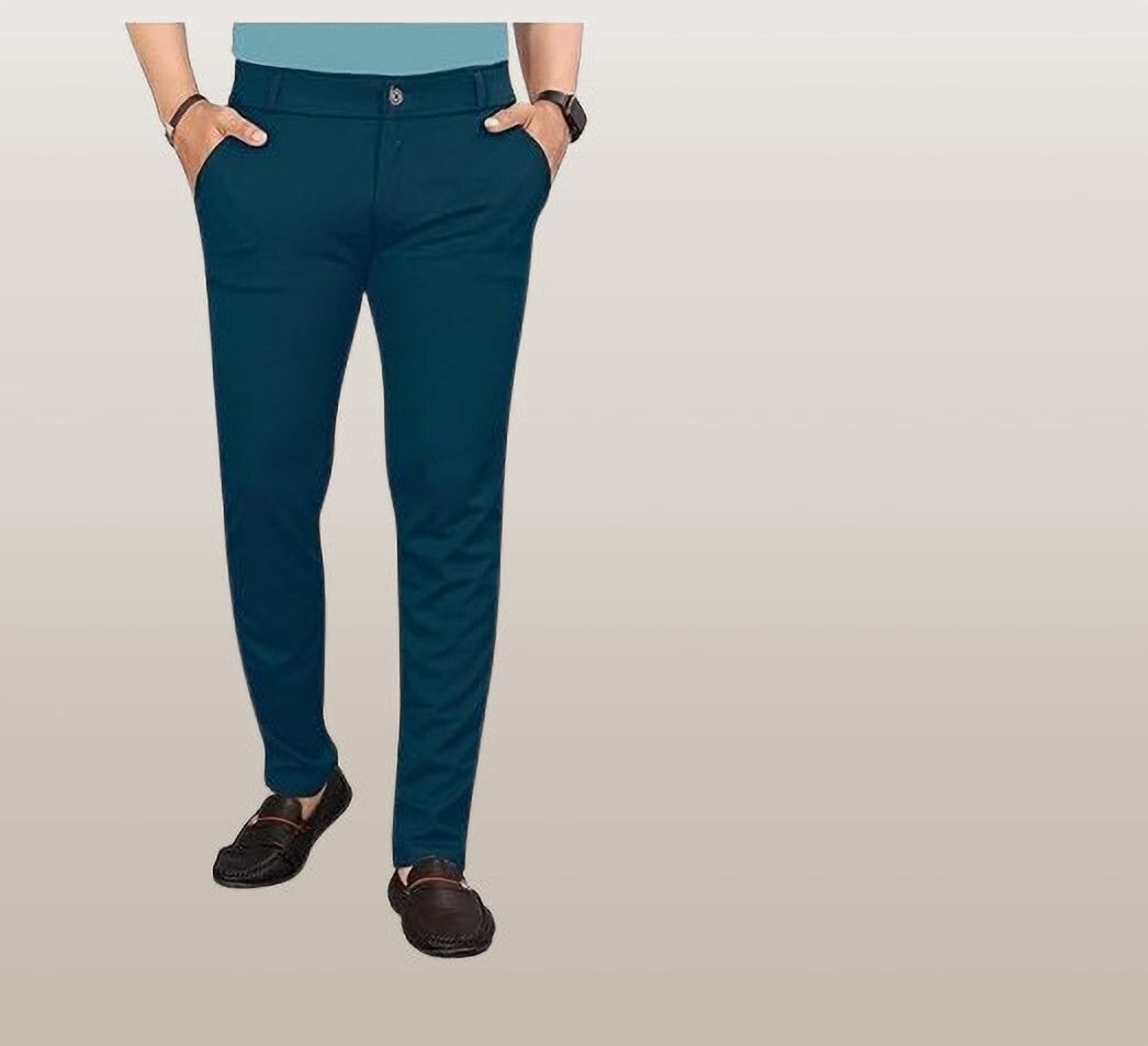 bidatsh trend Men Regular Fit Dark Blue Lycra Blend Trousers-picture-9
