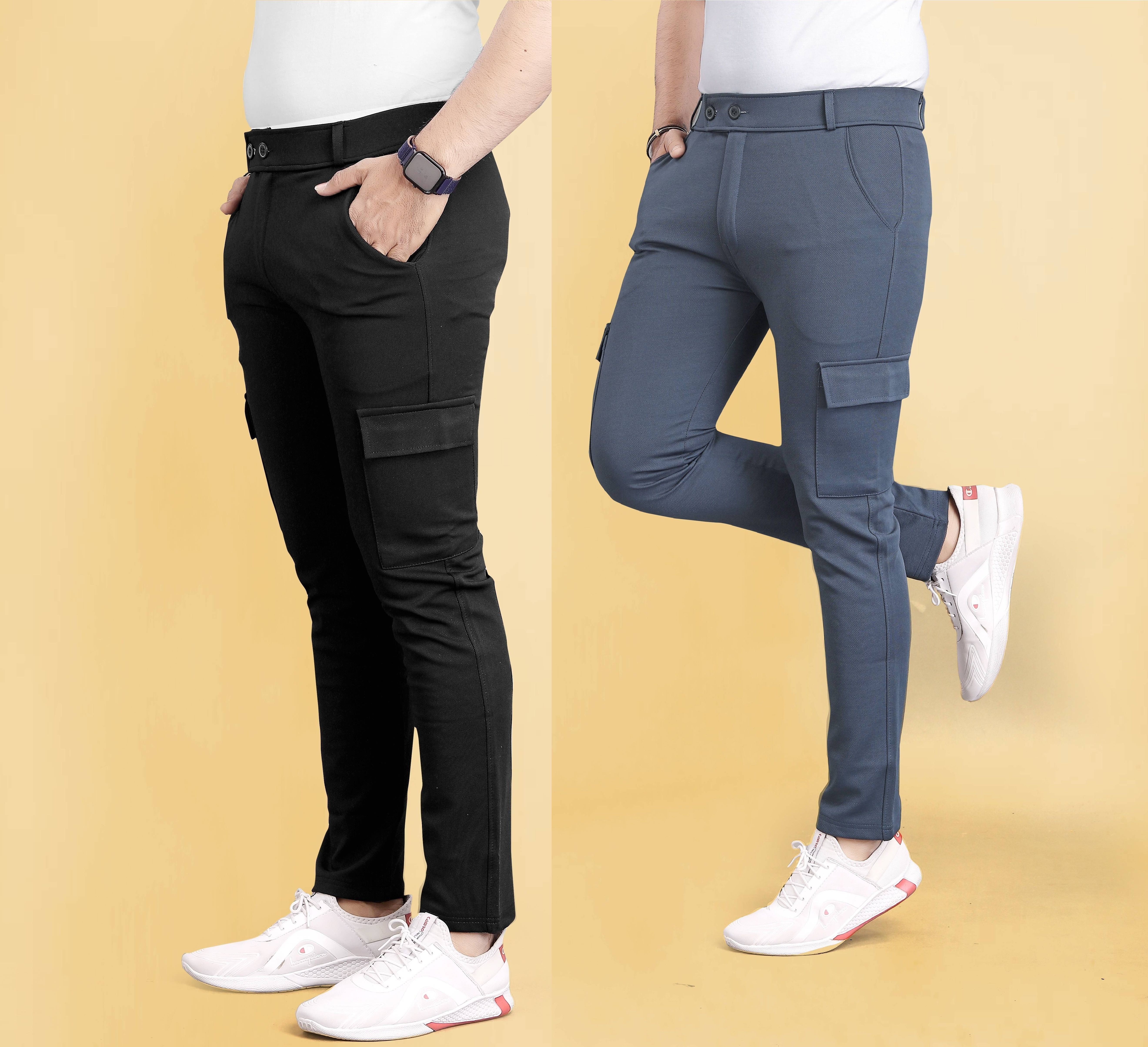 combraided Pack of 2 Men Comfort Fit Black Lycra Blend Trousers-picture-21