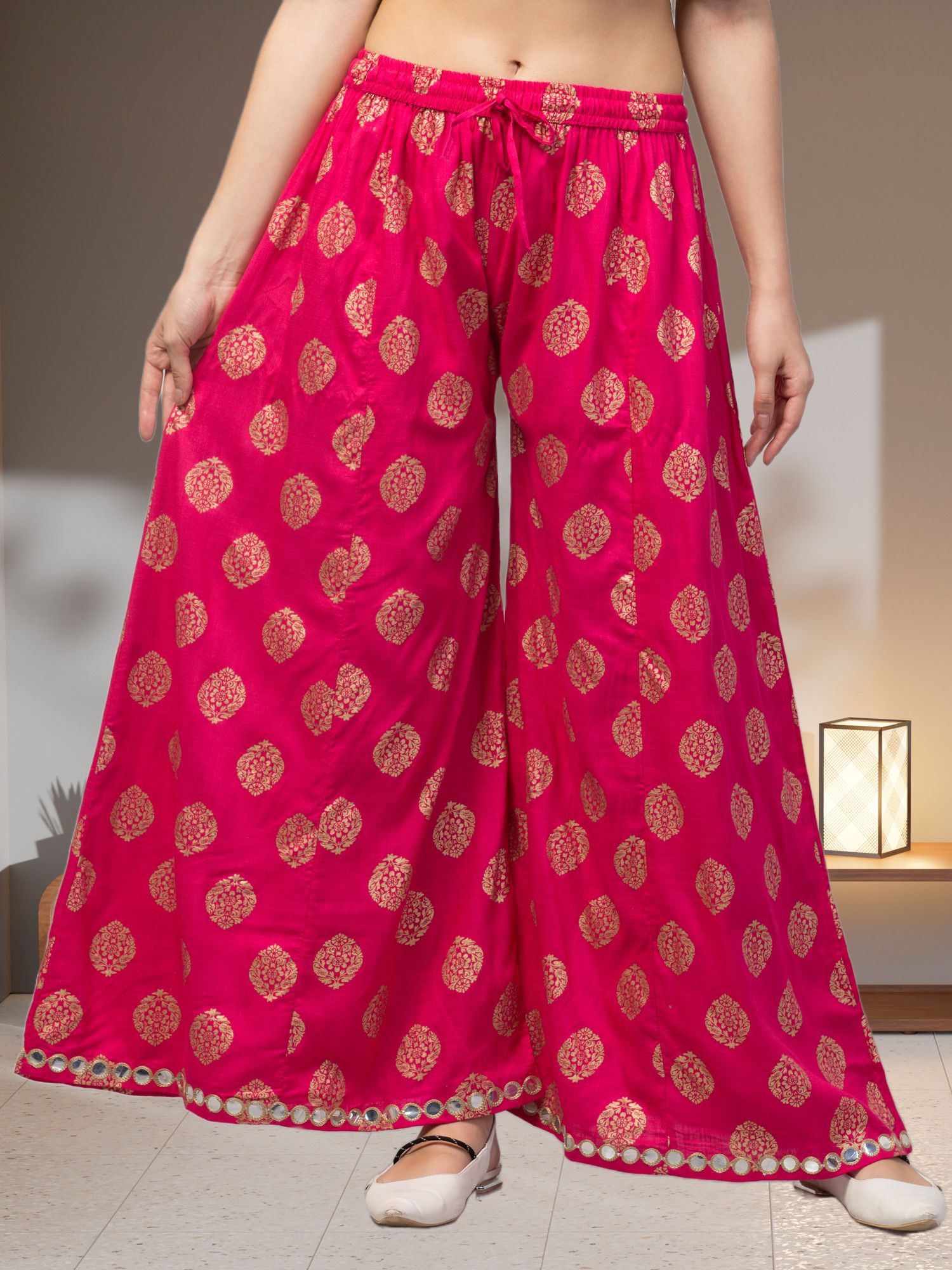 fambee Women Flared Pink Viscose Rayon Trousers-picture-13
