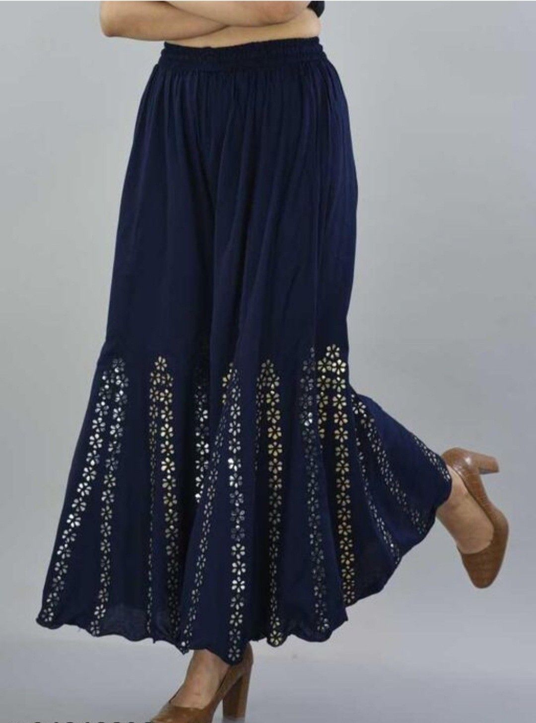 Women Regular Fit Dark Blue Viscose Rayon Trousers