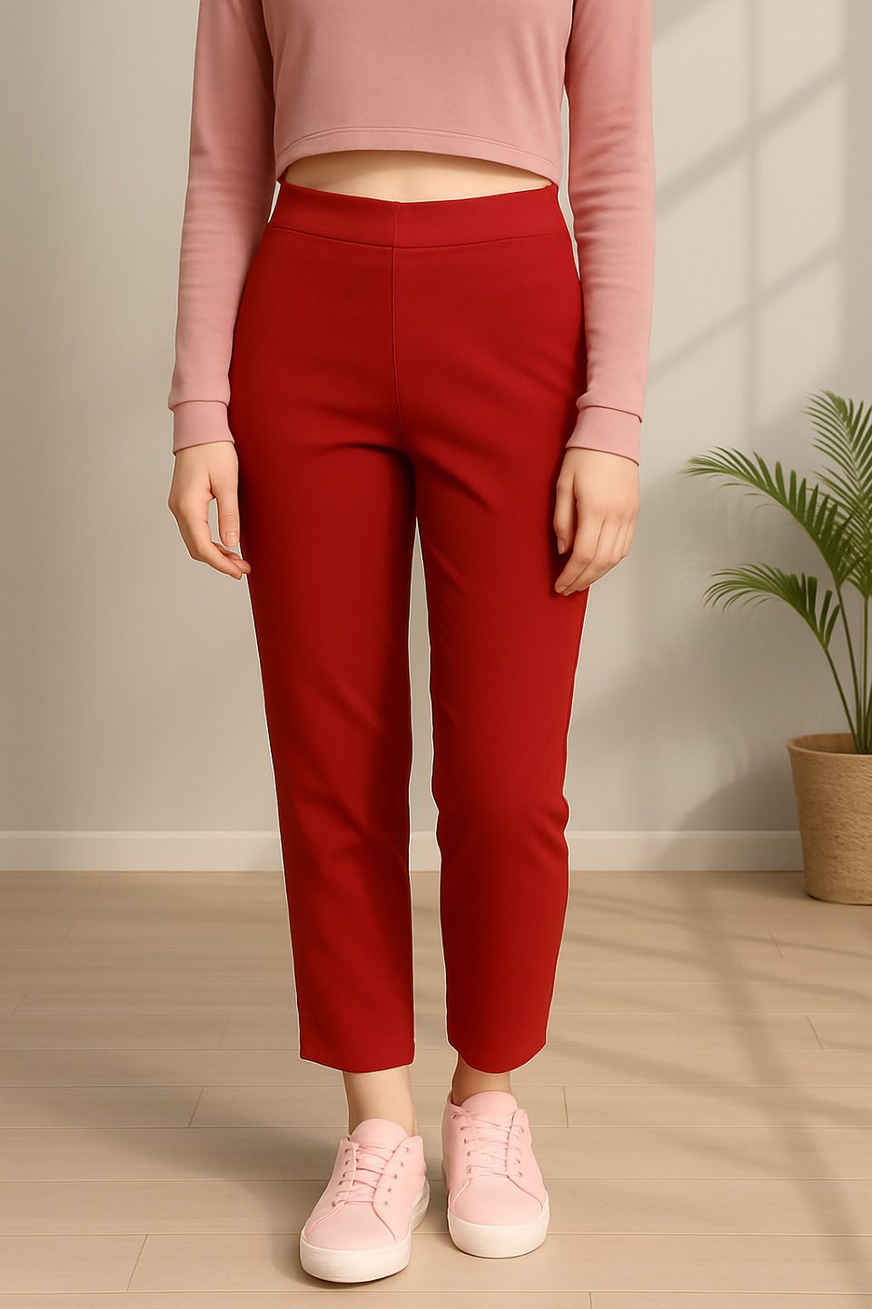 dollar missy Women Straight Fit Maroon Cotton Blend Trousers-picture-11
