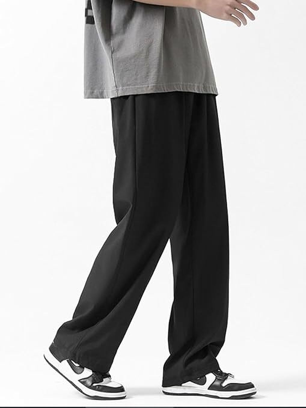Men Regular Fit, Loose Fit Black Cotton Blend Trousers-image-10