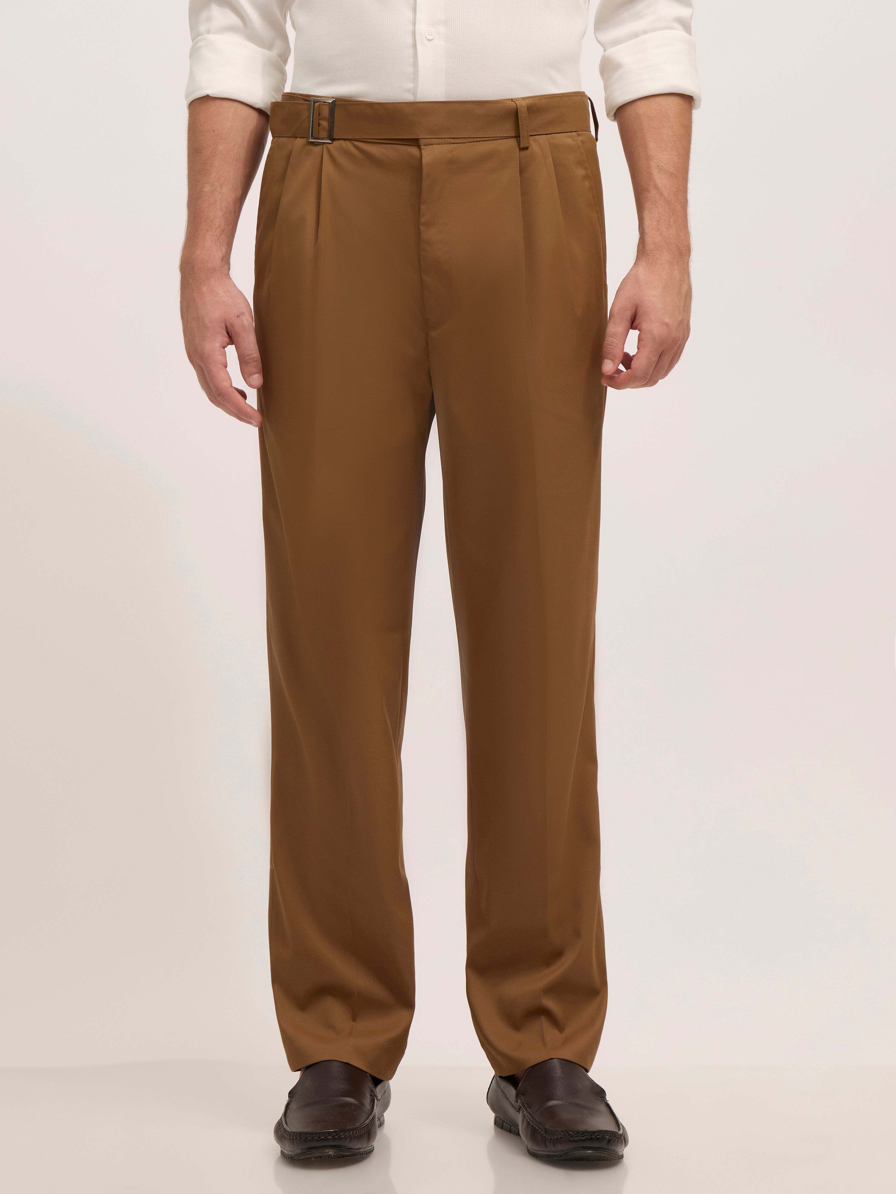 espanshe Men Loose Fit Brown Polyester Trousers-picture-27