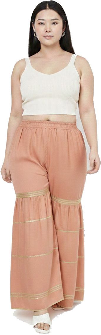 Women Regular Fit Orange Viscose Rayon Trousers