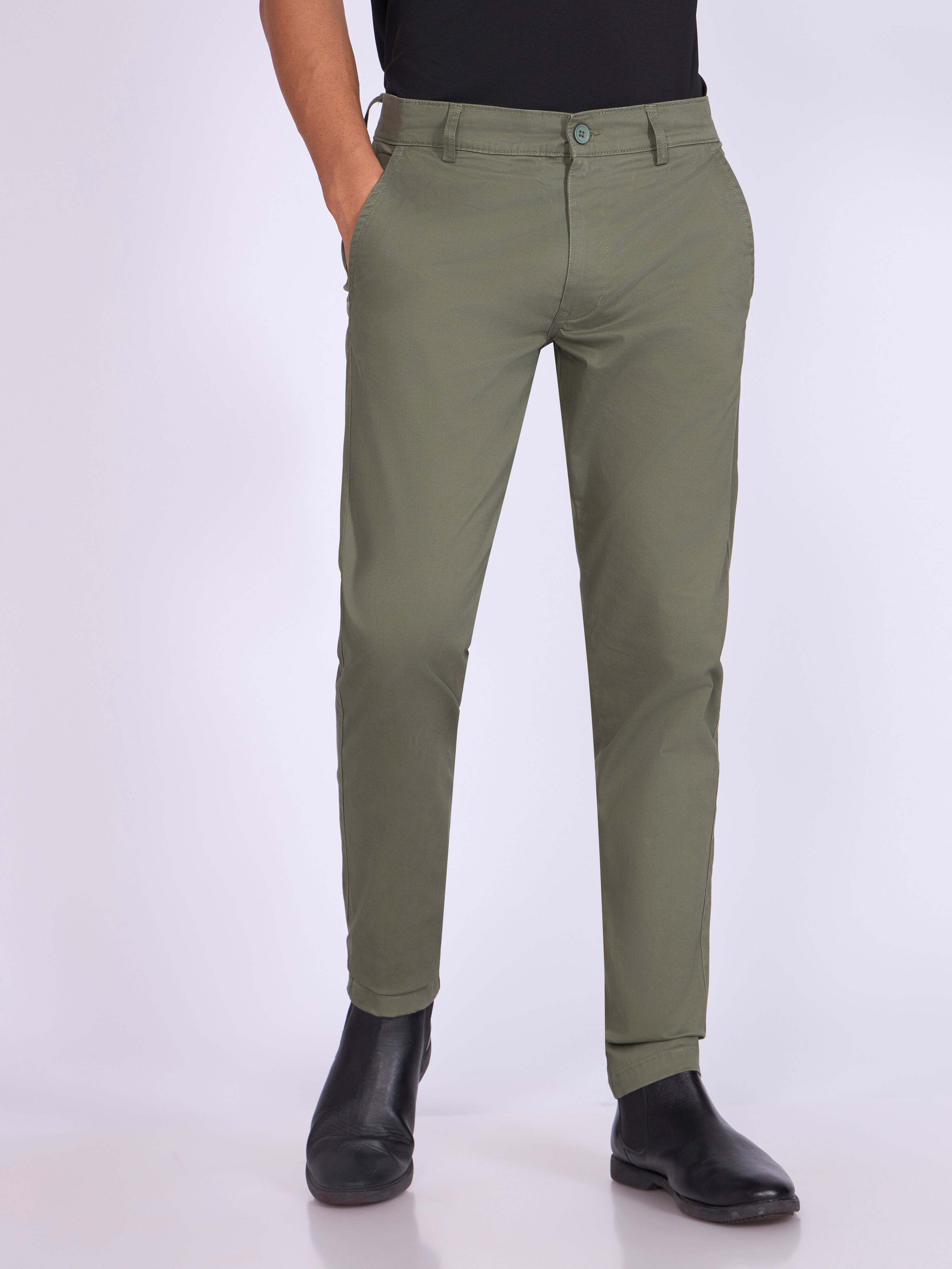 espanshe Men Skinny Fit Light Green Pure Cotton Trousers-picture-28