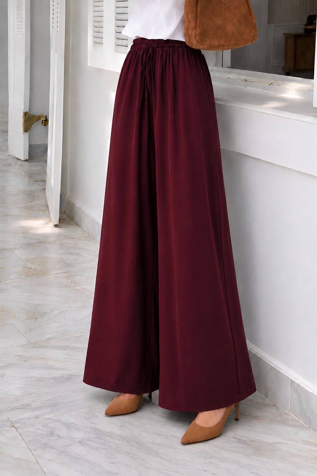 fabflee Women Relaxed Maroon Cotton Blend Trousers-picture-31
