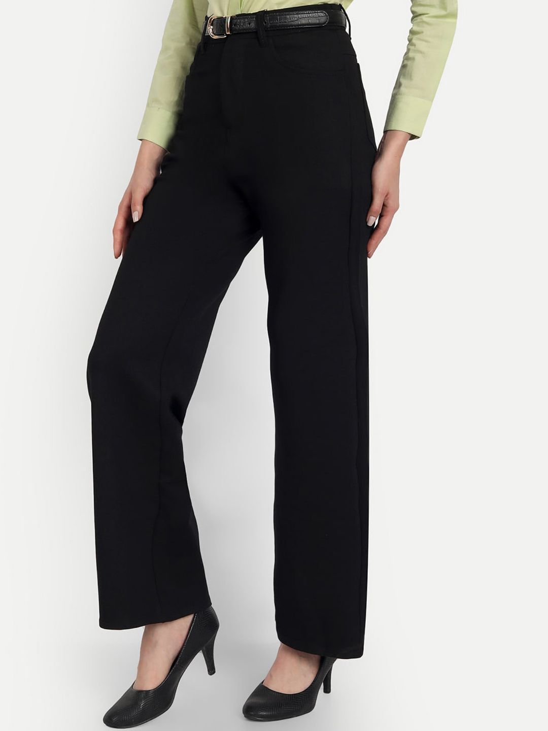 broadstar Women Loose Fit Black Lycra Blend Trousers-picture-1