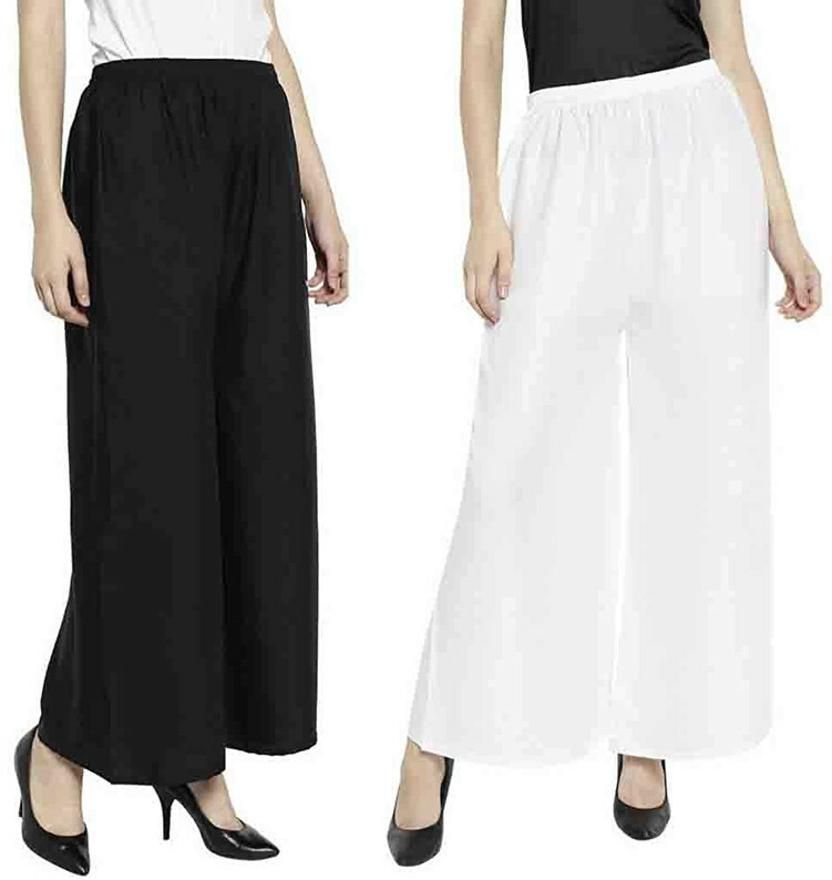kgn fashion Pack of 2 Women Regular Fit Black, White Cotton Blend Trousers-picture-22