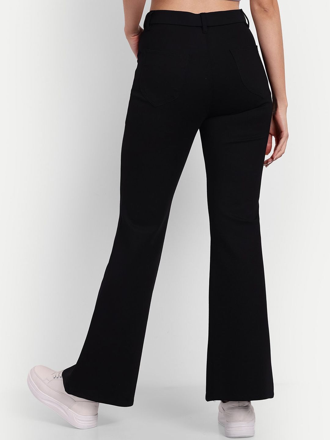 broadstar Women Flared Black Lycra Blend Trousers-picture-12