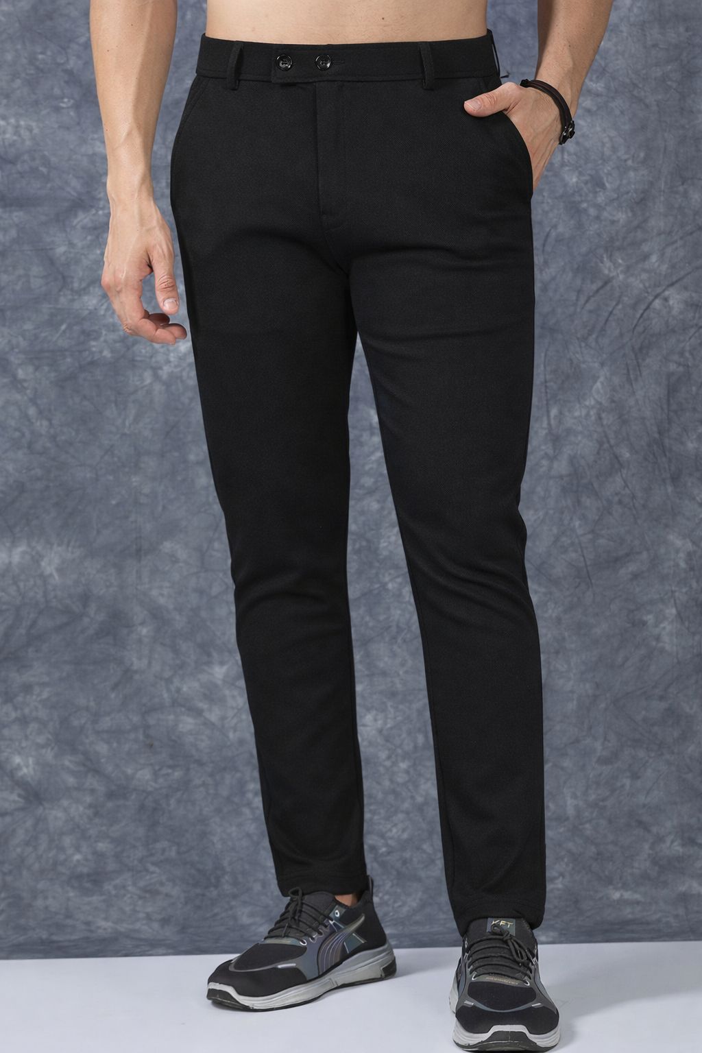 combraided Men Regular Fit Black Lycra Blend Trousers-picture-39