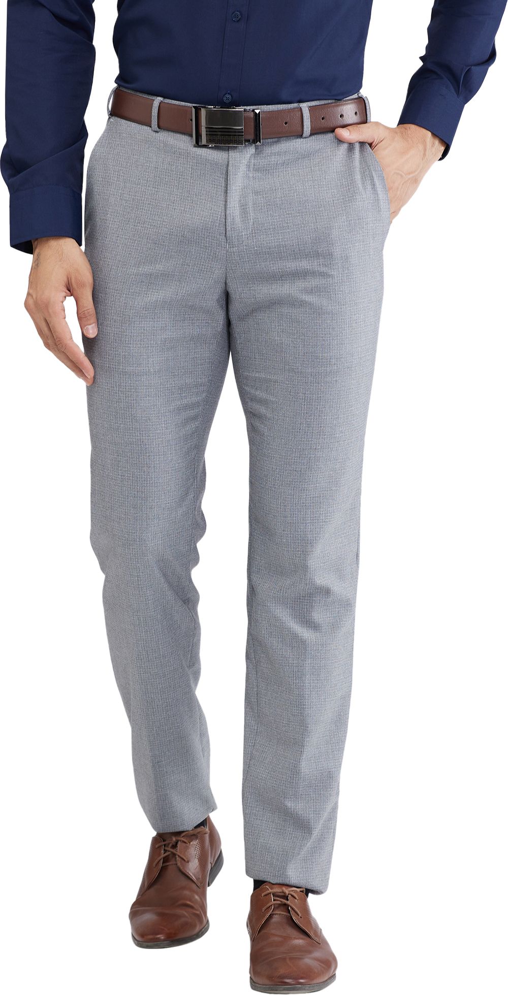 raymond Men Slim Fit Grey Polyester Trousers-picture-13