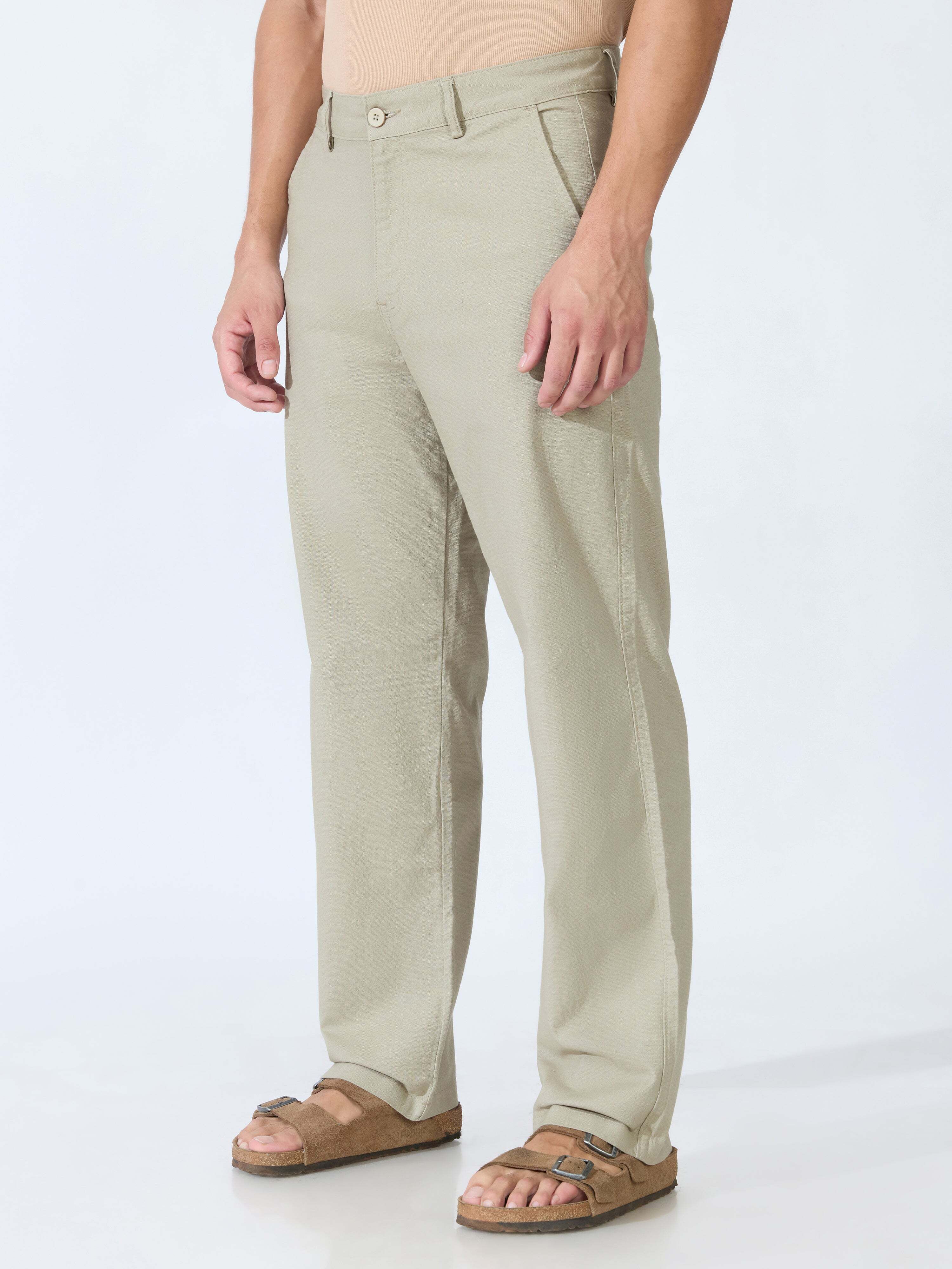espanshe Men Comfort Fit Light Green Cotton Blend Trousers-picture-4
