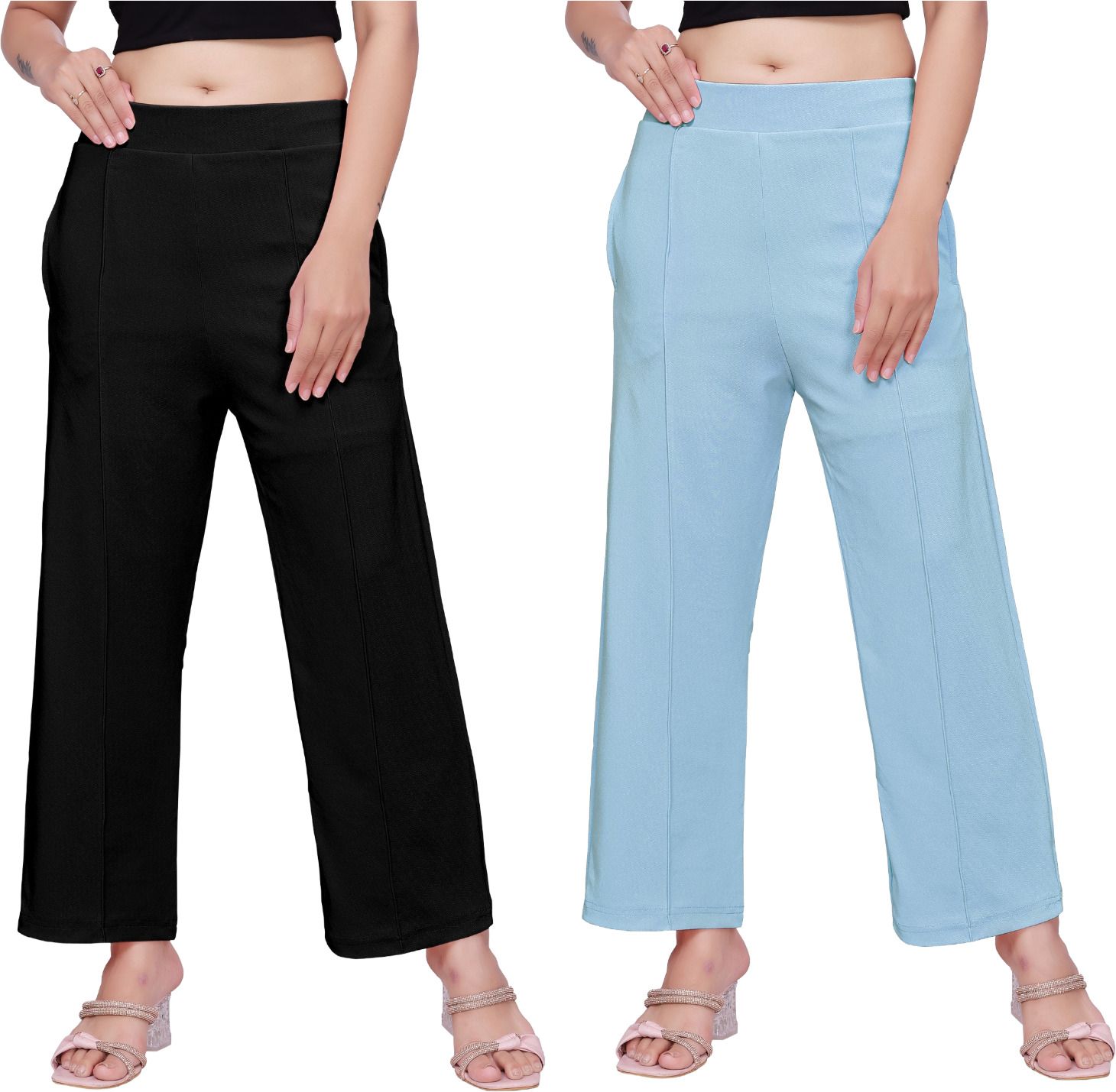 veiramen Pack of 2 Women Comfort Fit Multicolor Cotton Blend Trousers-picture-15