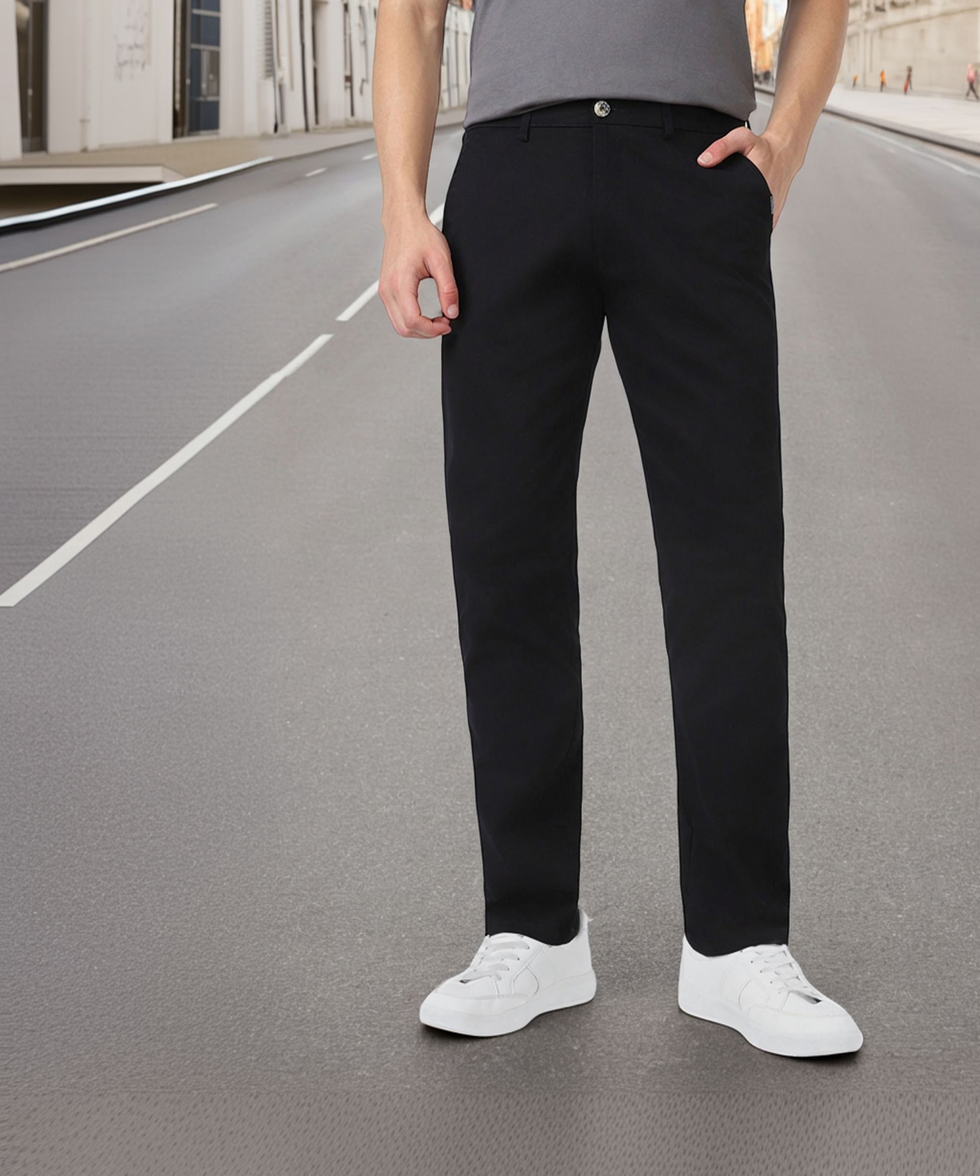 urbano fashion Men Slim Fit Black Cotton Blend Trousers-picture-18
