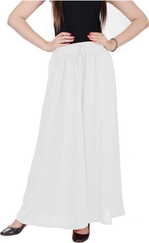 Women Flared White Viscose Rayon Trousers