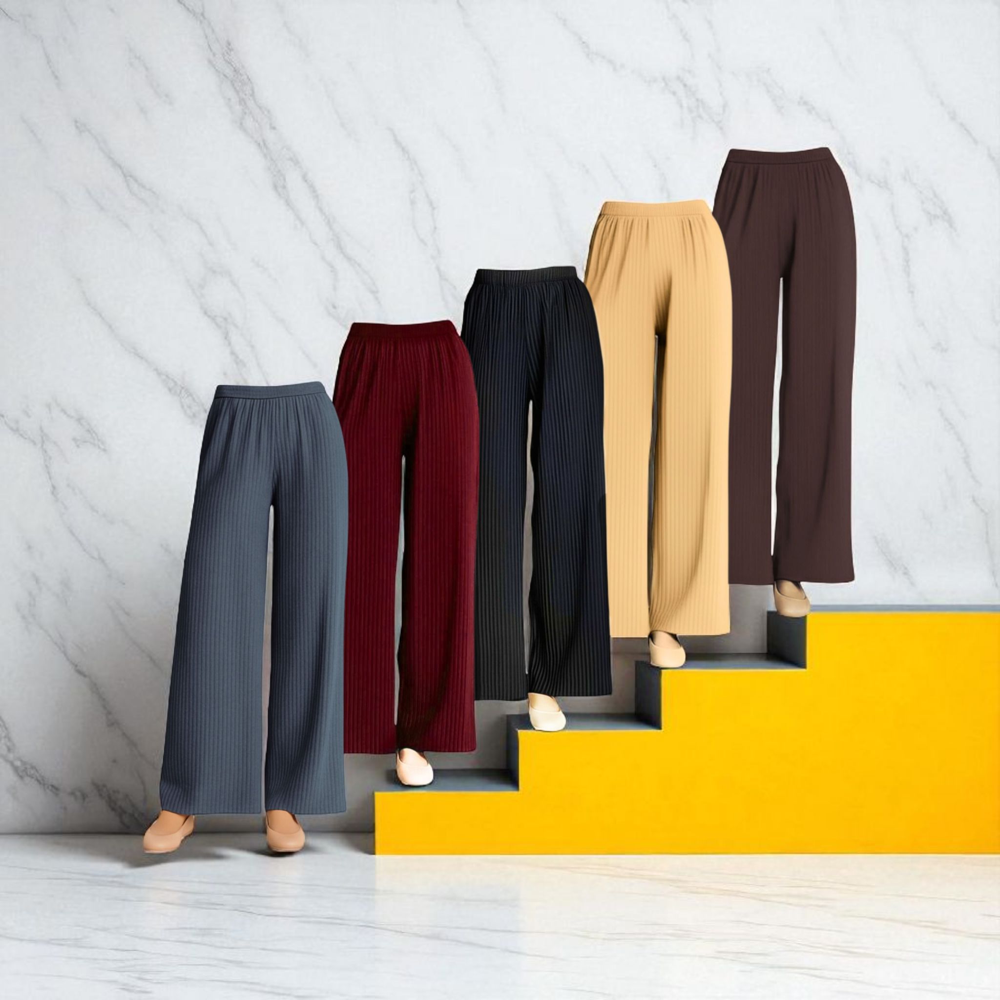 Pack of 5 Women Regular Fit Grey Lycra Blend Trousers