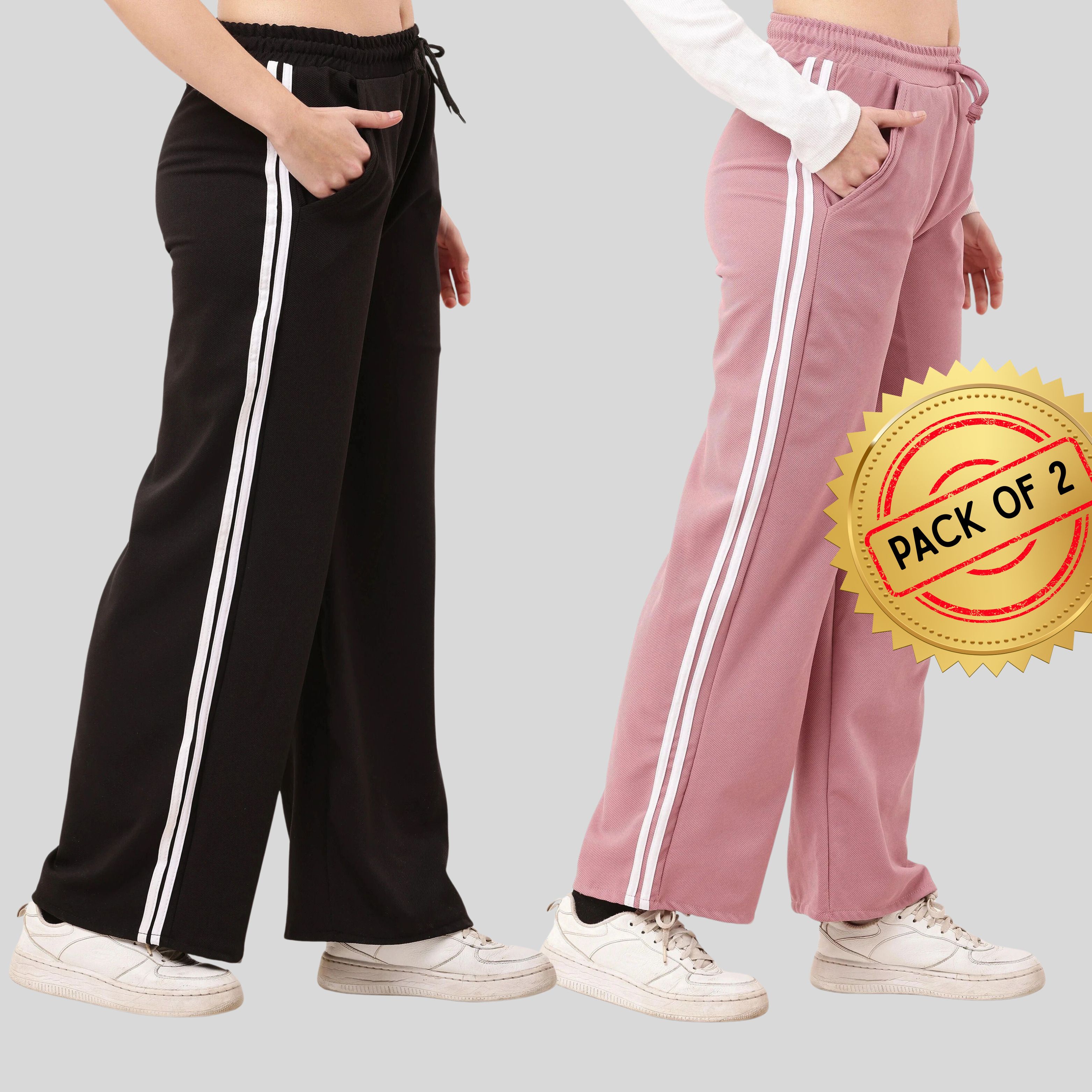 stylerags Pack of 2 Women Striped Black, Pink Track Pants-picture-24