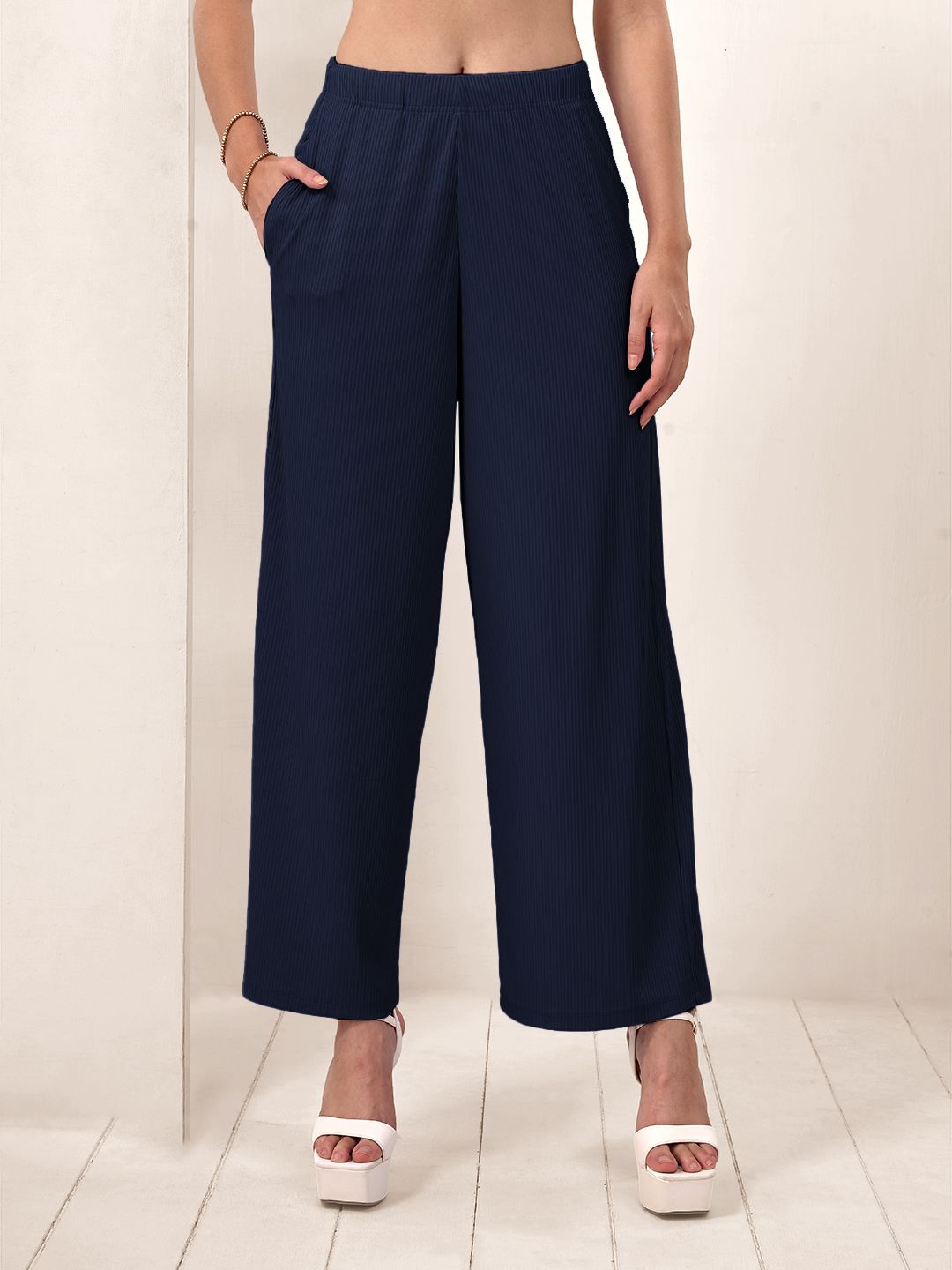 lyra Women Regular Fit Dark Blue Polycotton Trousers-picture-15