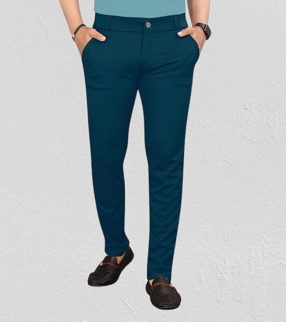 bidatsh trend Men Regular Fit Blue Lycra Blend Trousers-picture-17