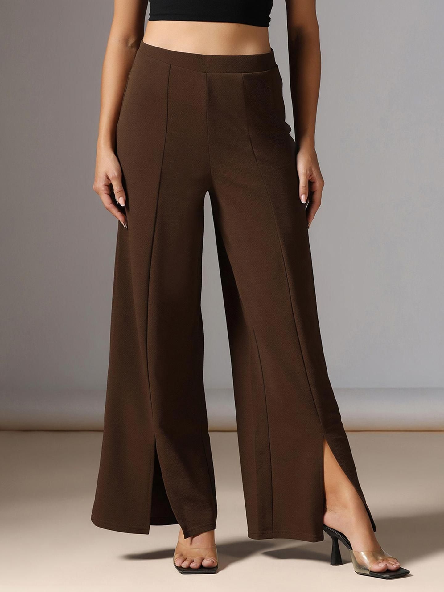selvia Women Relaxed Brown Lycra Blend Trousers-picture-12