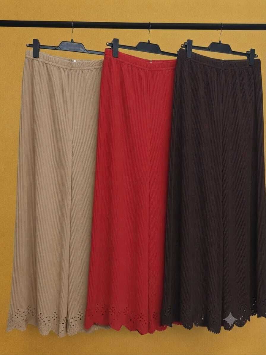 Pack of 3 Women Loose Fit Beige, Red, Brown Lycra Blend Trousers-image-30