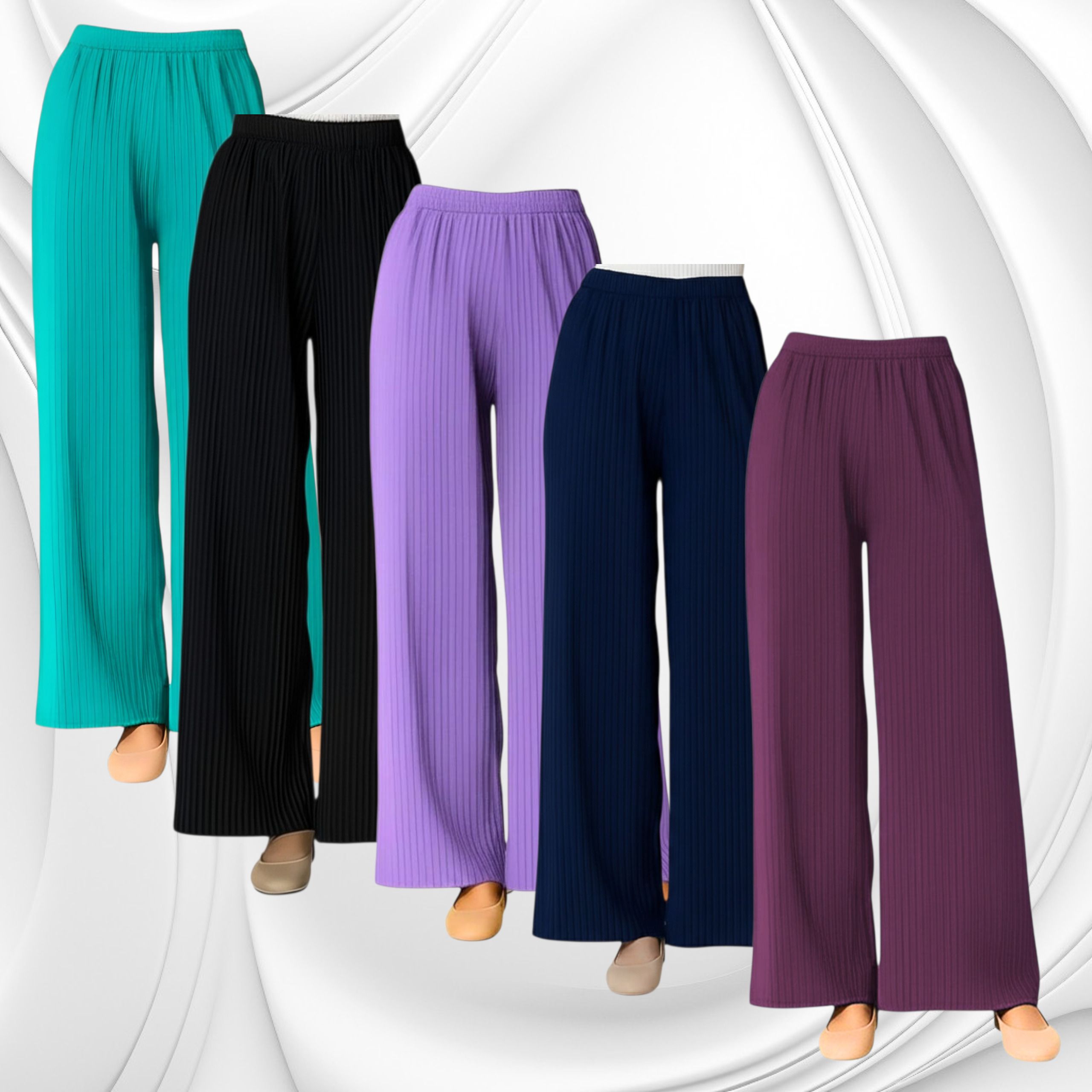 idris collection Pack of 5 Women Regular Fit Multicolor, Purple, Black, Dark Blue Lycra Blend Trousers-picture-13