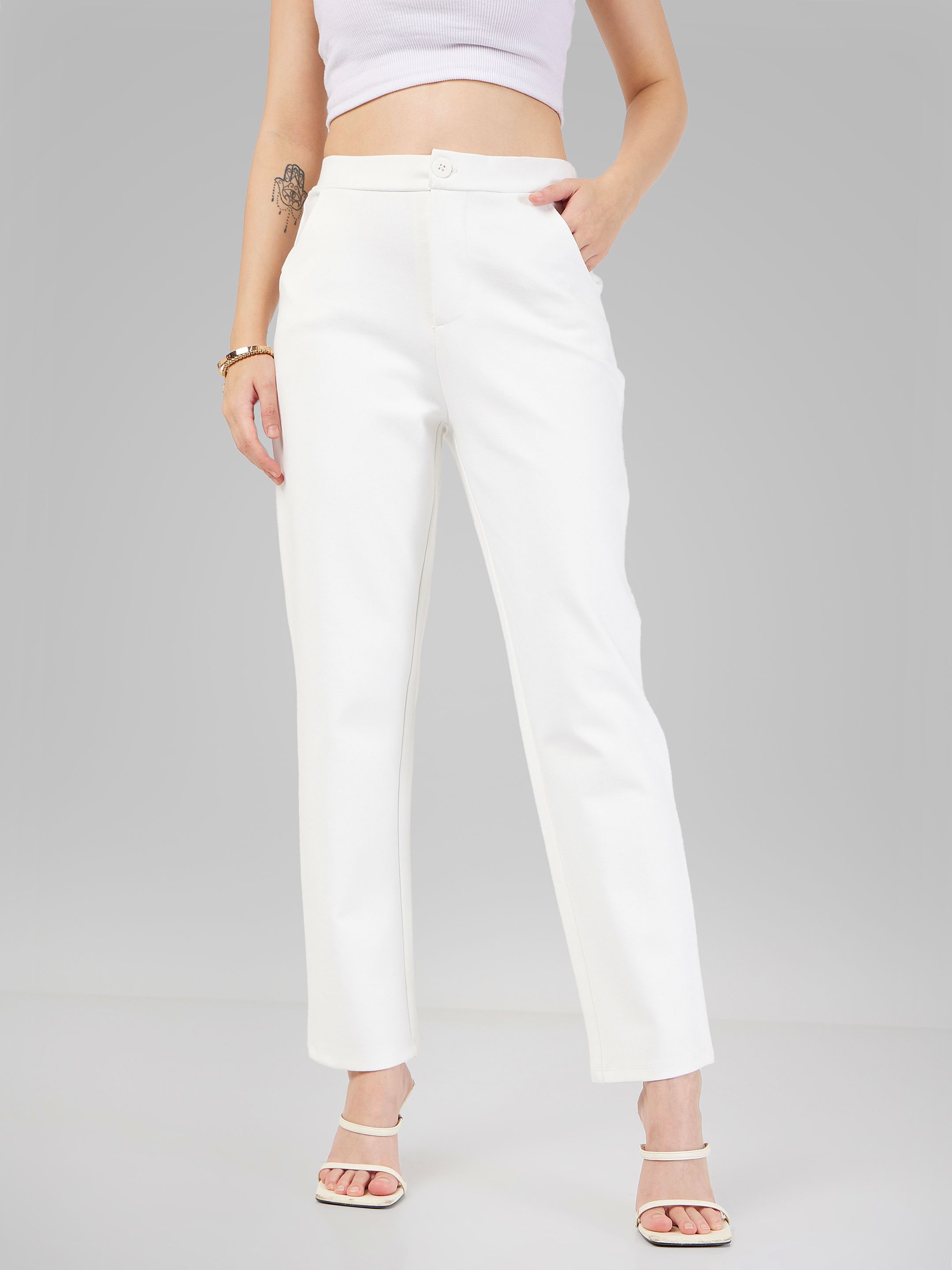 sassafras Women Slim Fit White Viscose Rayon Trousers-picture-28