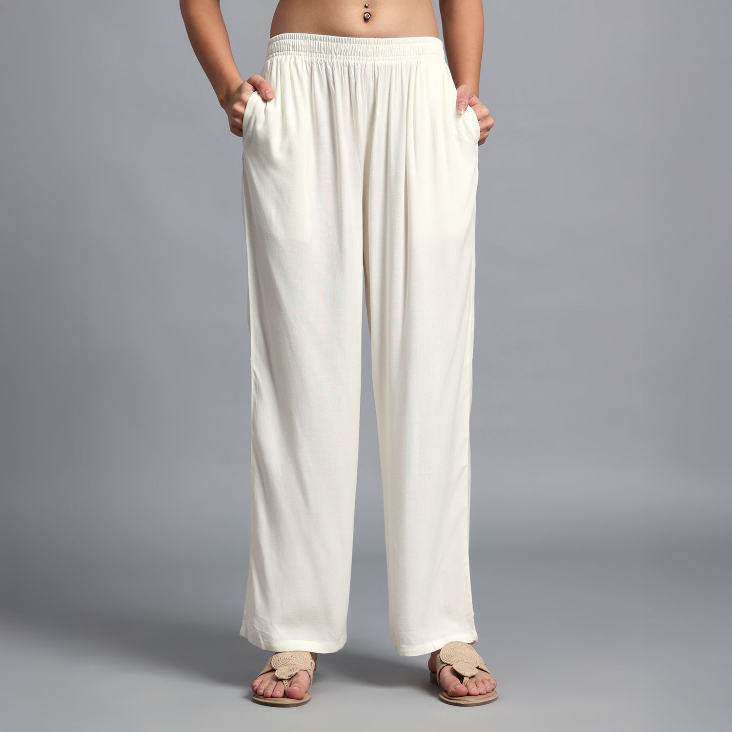 vivika Women Straight Fit Cream Viscose Rayon Trousers-picture-10