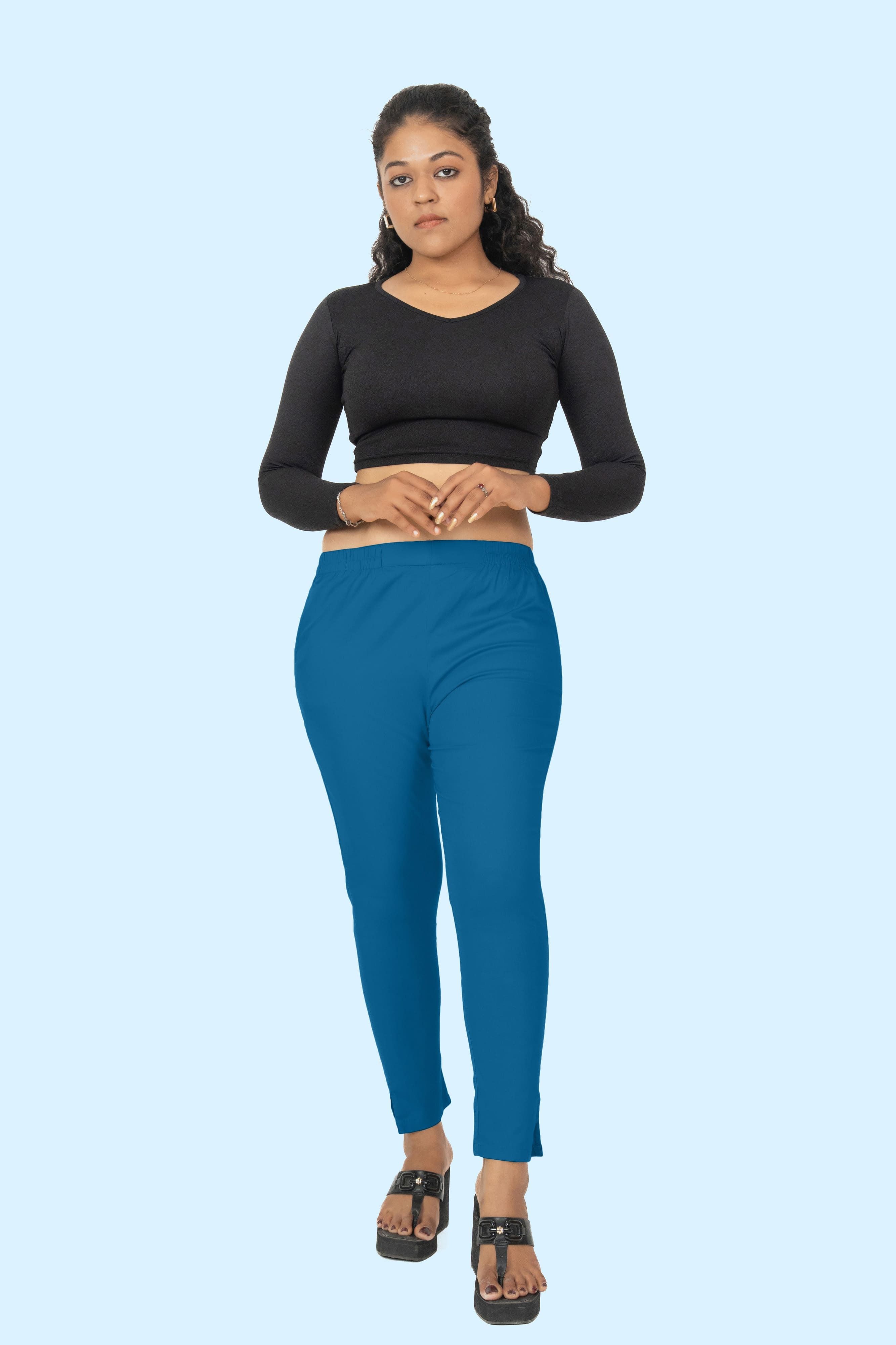 Women Regular Fit Blue Cotton Blend Trousers-image-45