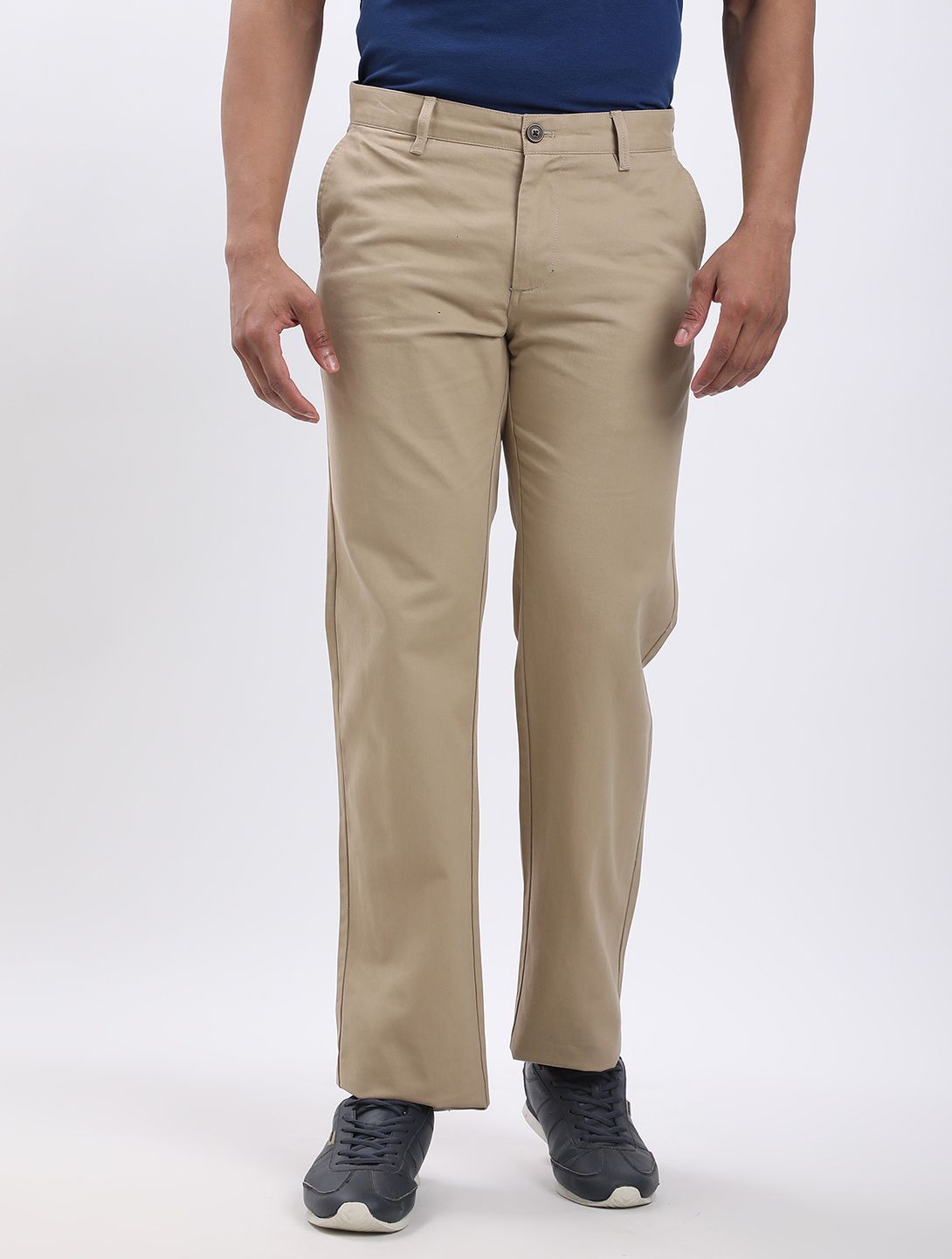 indian terrain Men Regular Fit Khaki Pure Cotton Trousers-picture-48