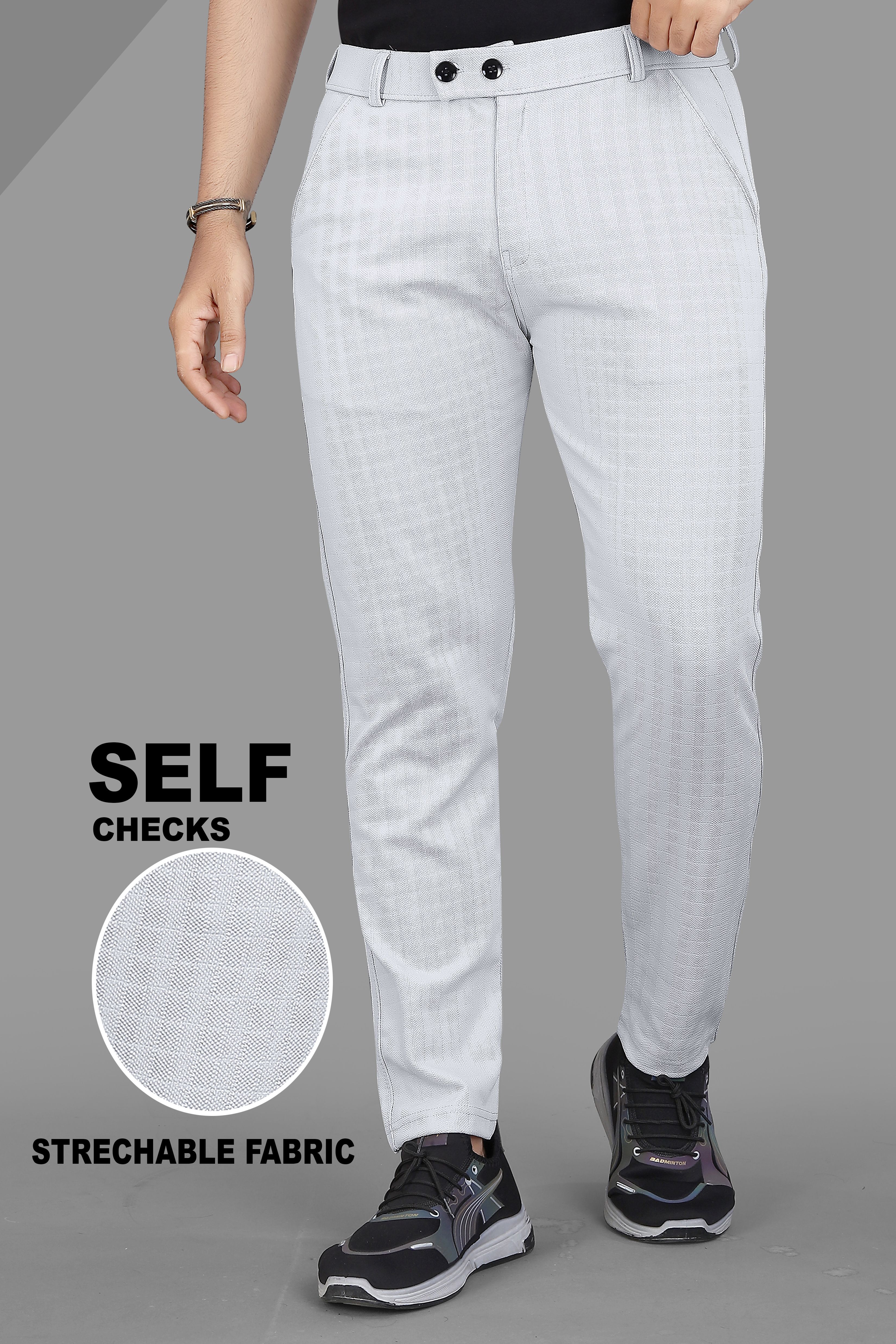 indiclub Men Regular Fit Silver Cotton Blend Trousers-picture-15